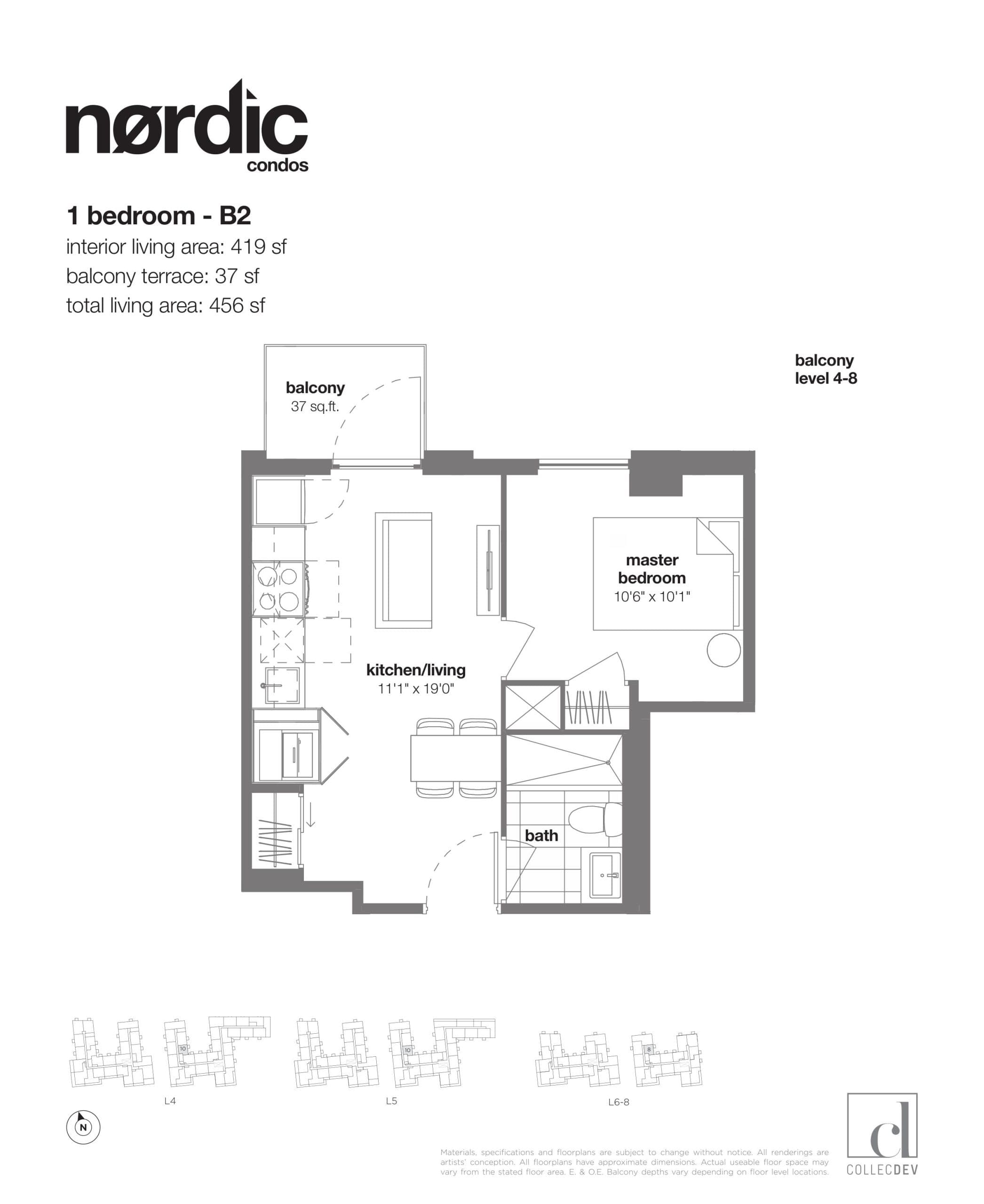B2 Floor Plan at Nordic Condos - 419 sq.ft