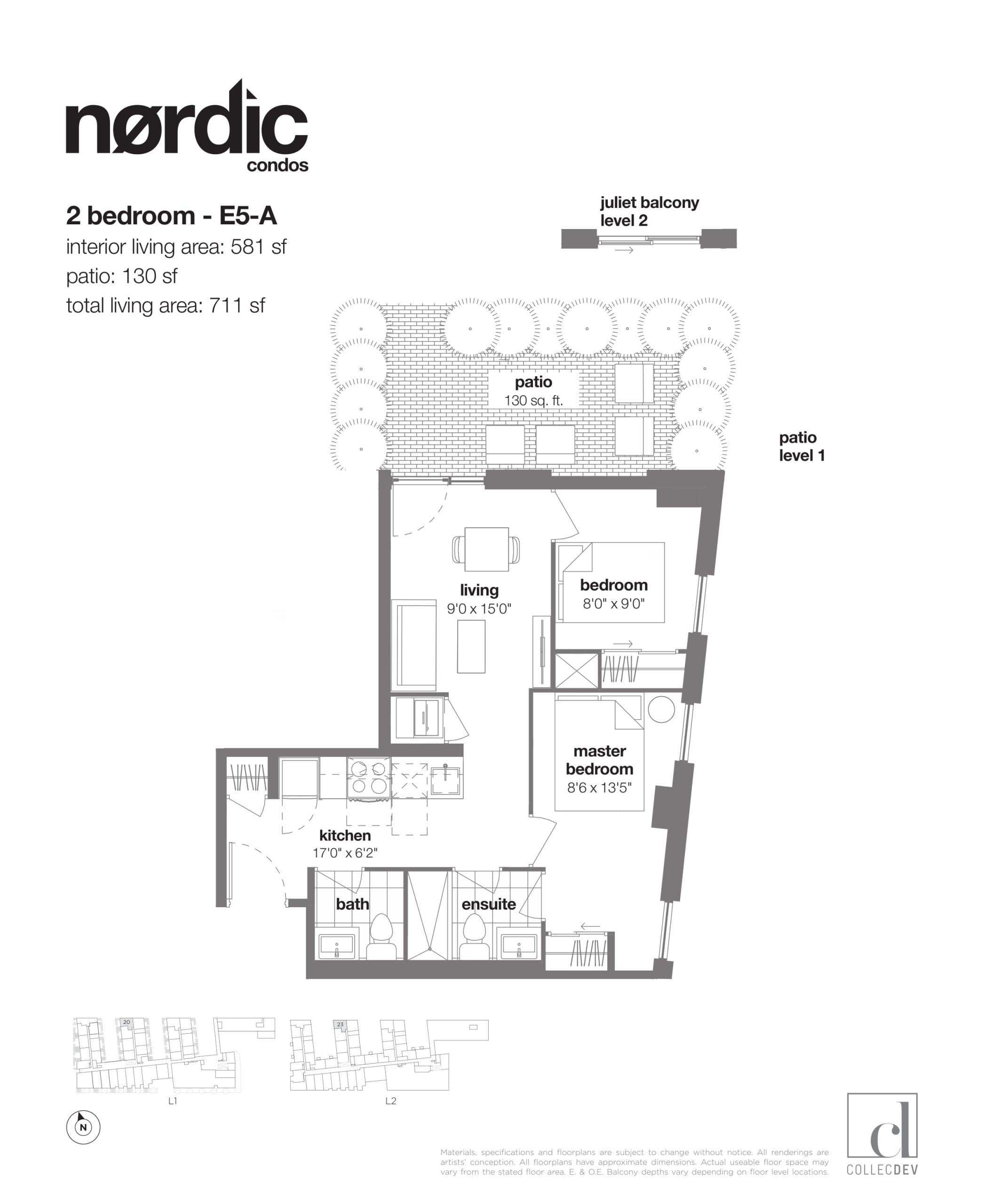 E5-A Floor Plan at Nordic Condos - 581 sq.ft