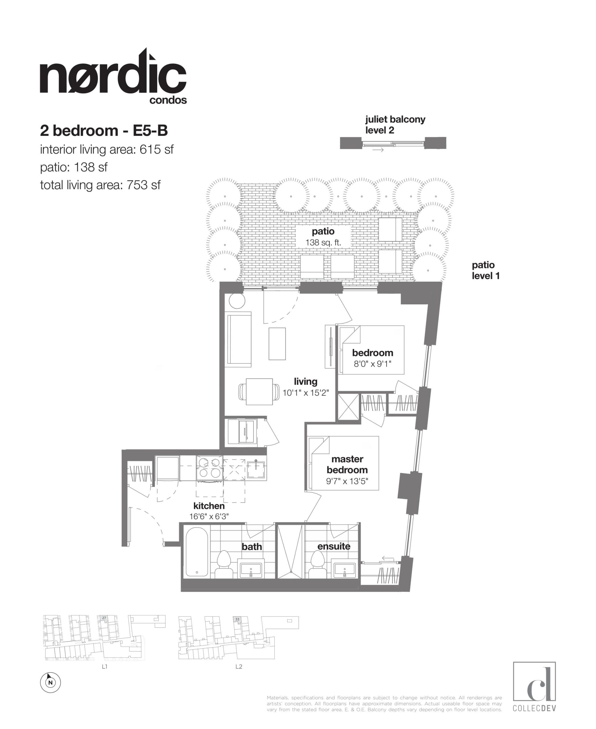 E5-B Floor Plan at Nordic Condos - 615 sq.ft