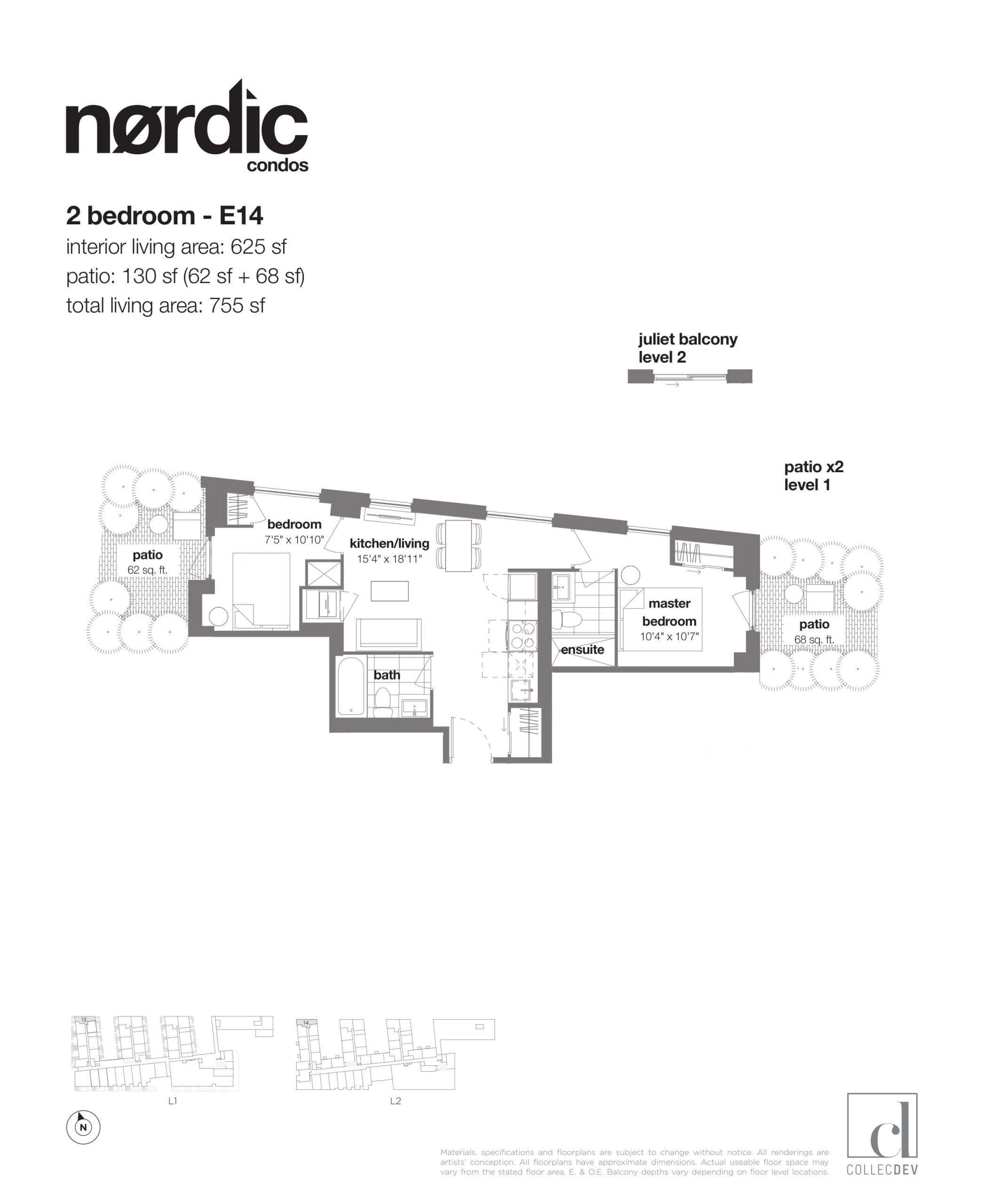 E14 Floor Plan at Nordic Condos - 625 sq.ft