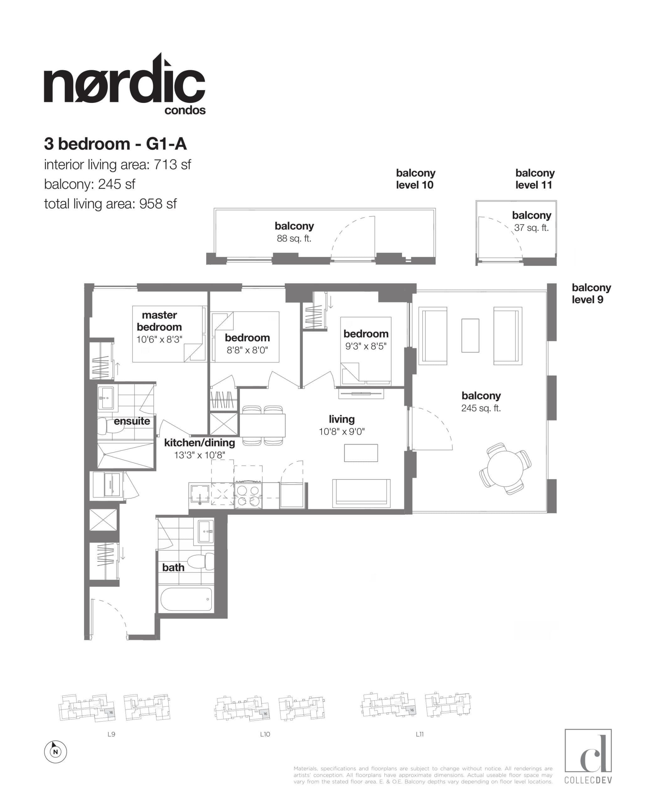G1-A Floor Plan at Nordic Condos - 713 sq.ft
