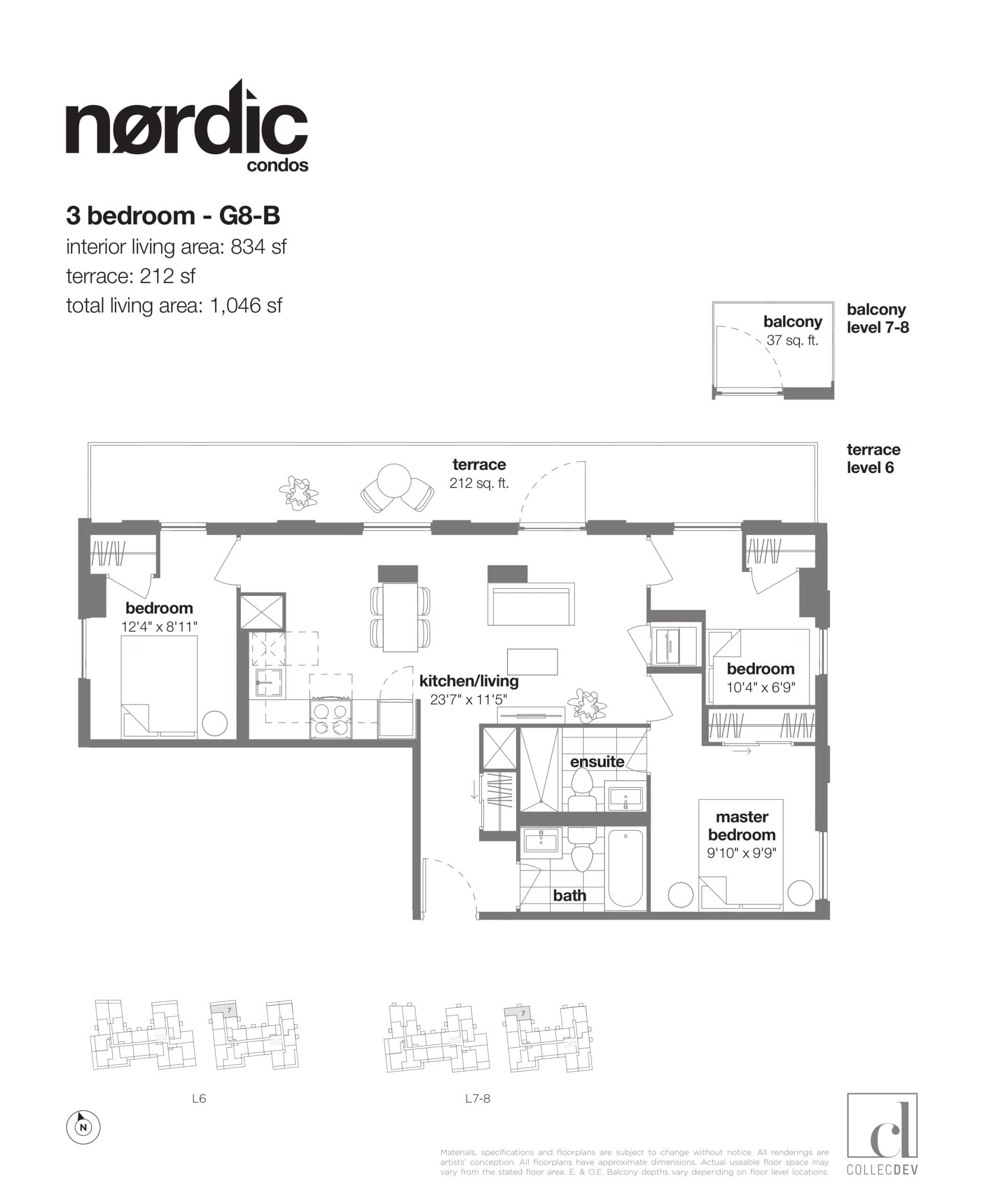 G8-B Floor Plan at Nordic Condos - 834 sq.ft