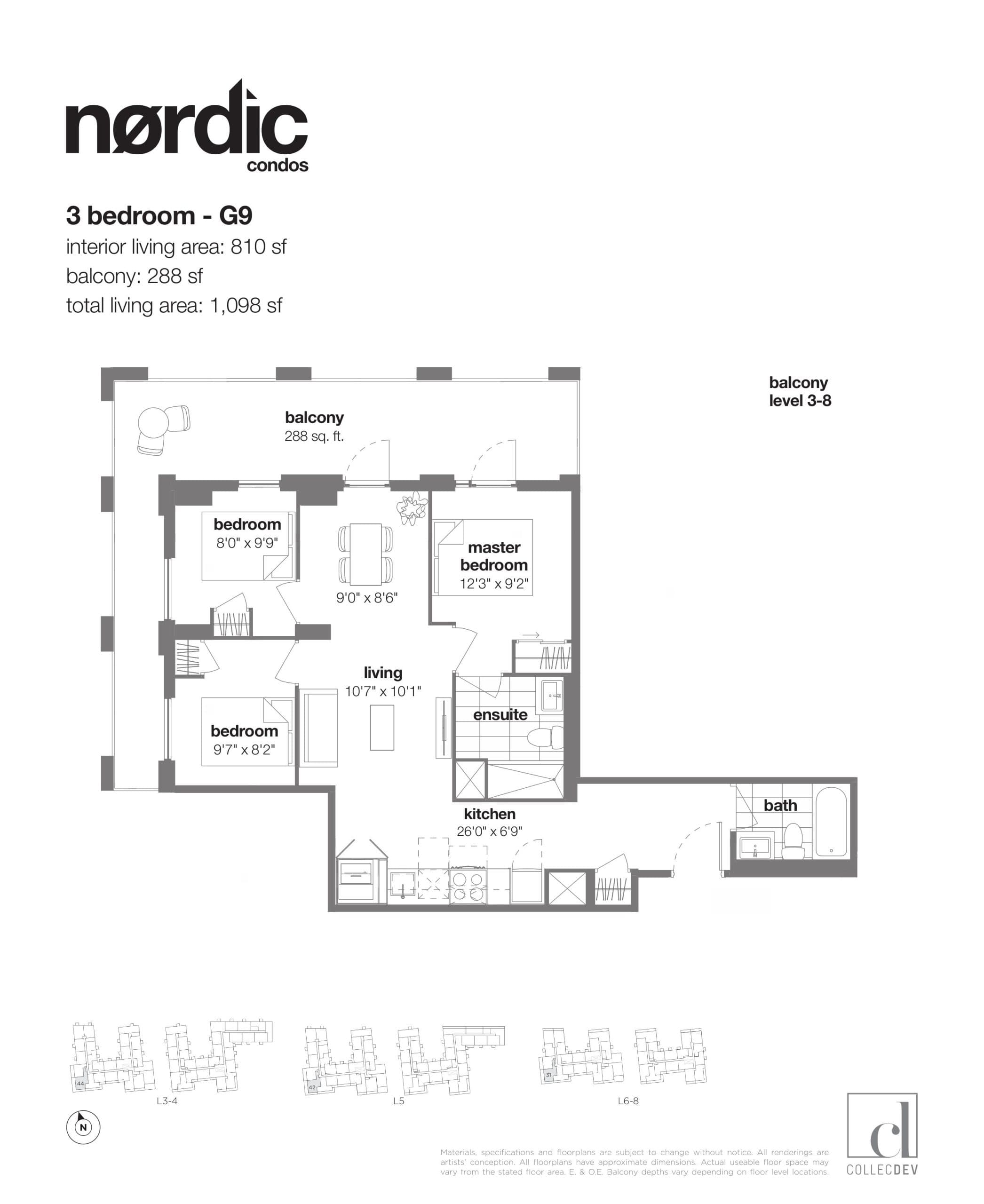 G9 Floor Plan at Nordic Condos - 810 sq.ft