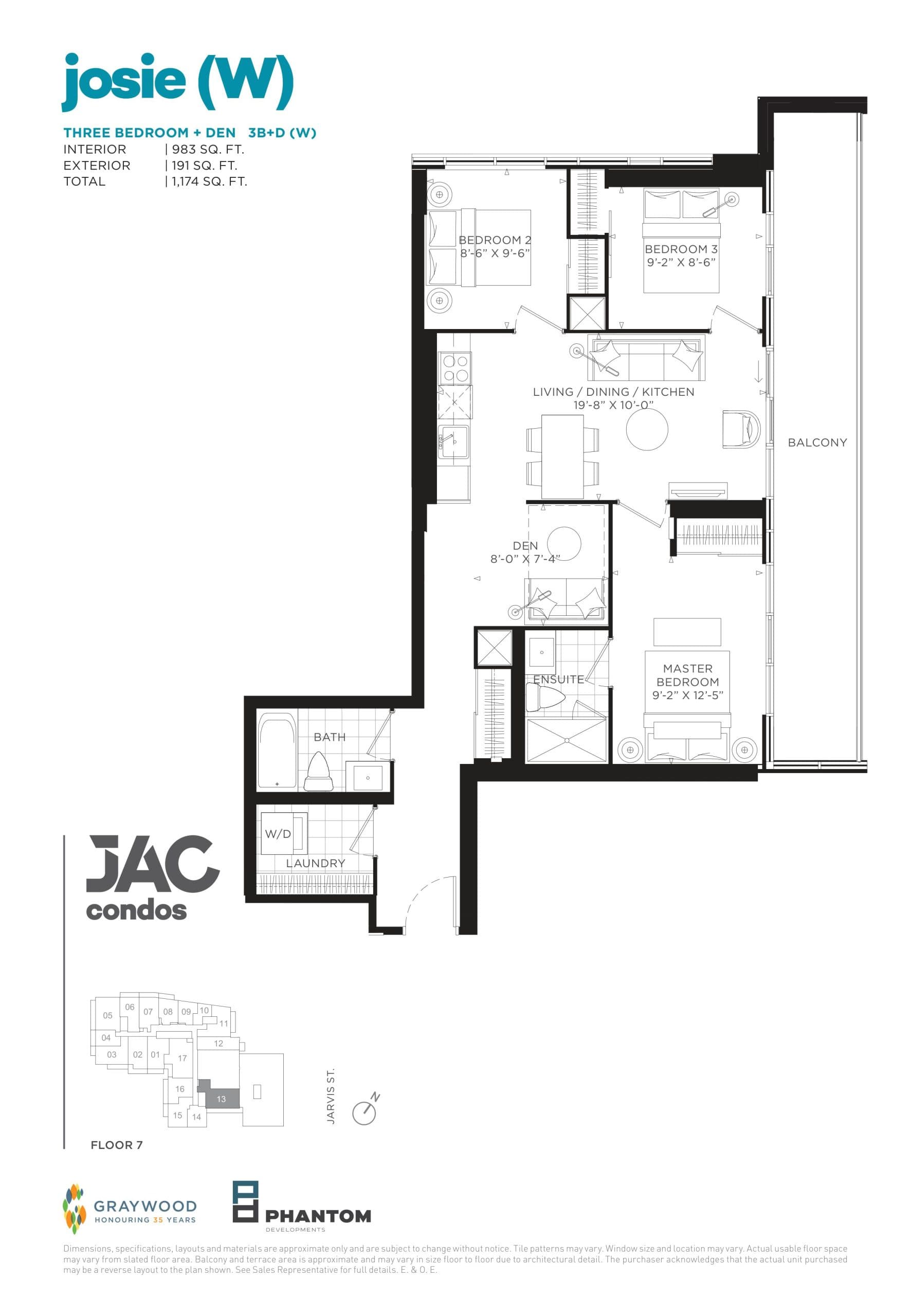 Josie (W) Floor Plan at JAC Condos - 983 sq.ft