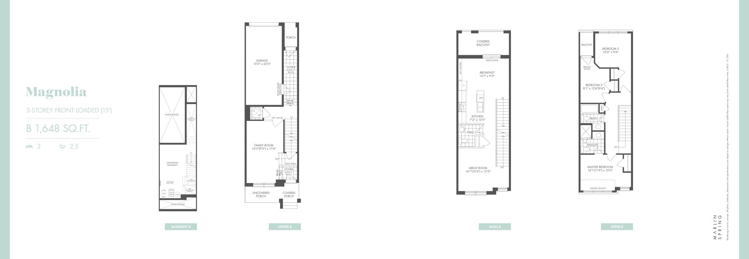 Cedar B Floor Plan at Ivylea Towns - 2004 sq.ft