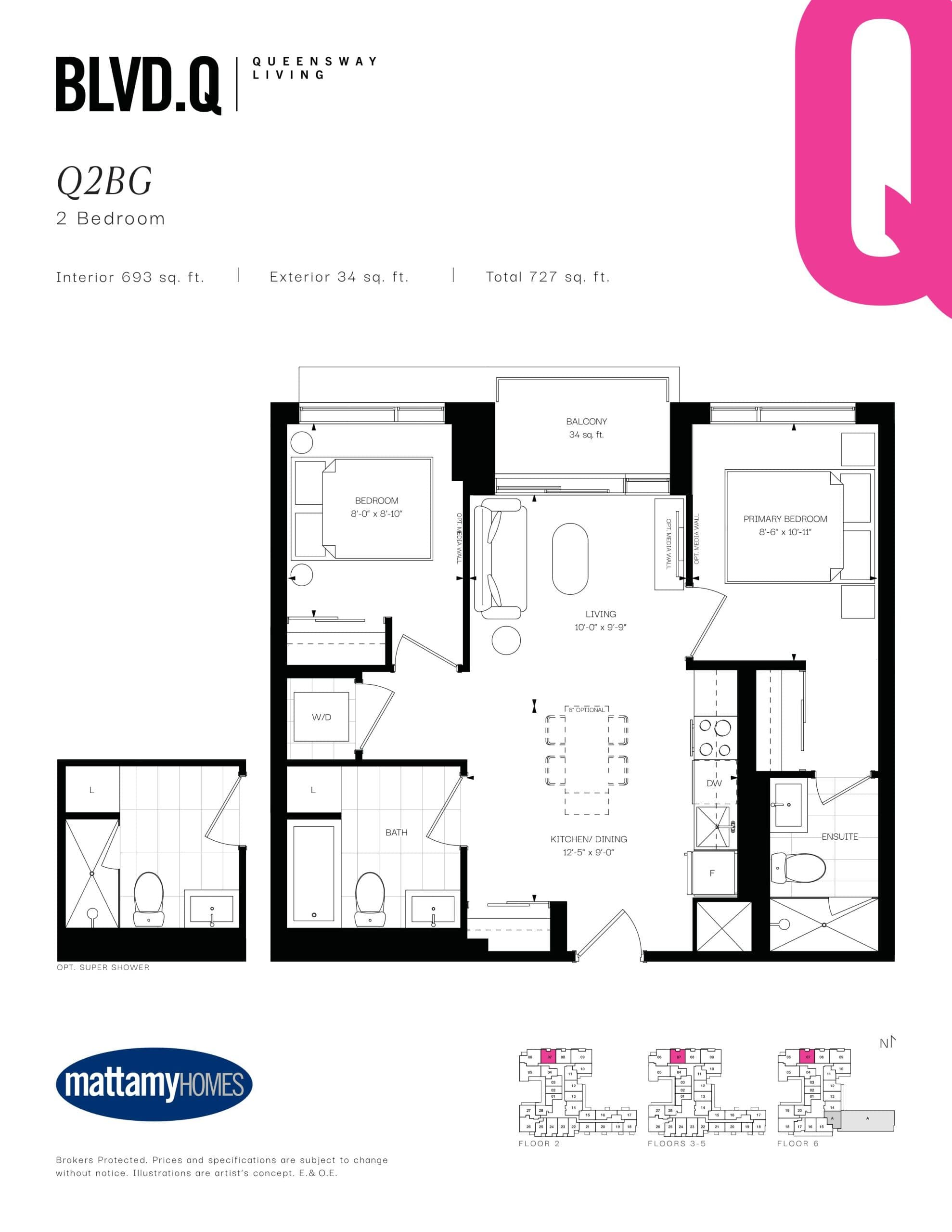 Q2BG Floor Plan at BLVD. Q - 693 sq.ft