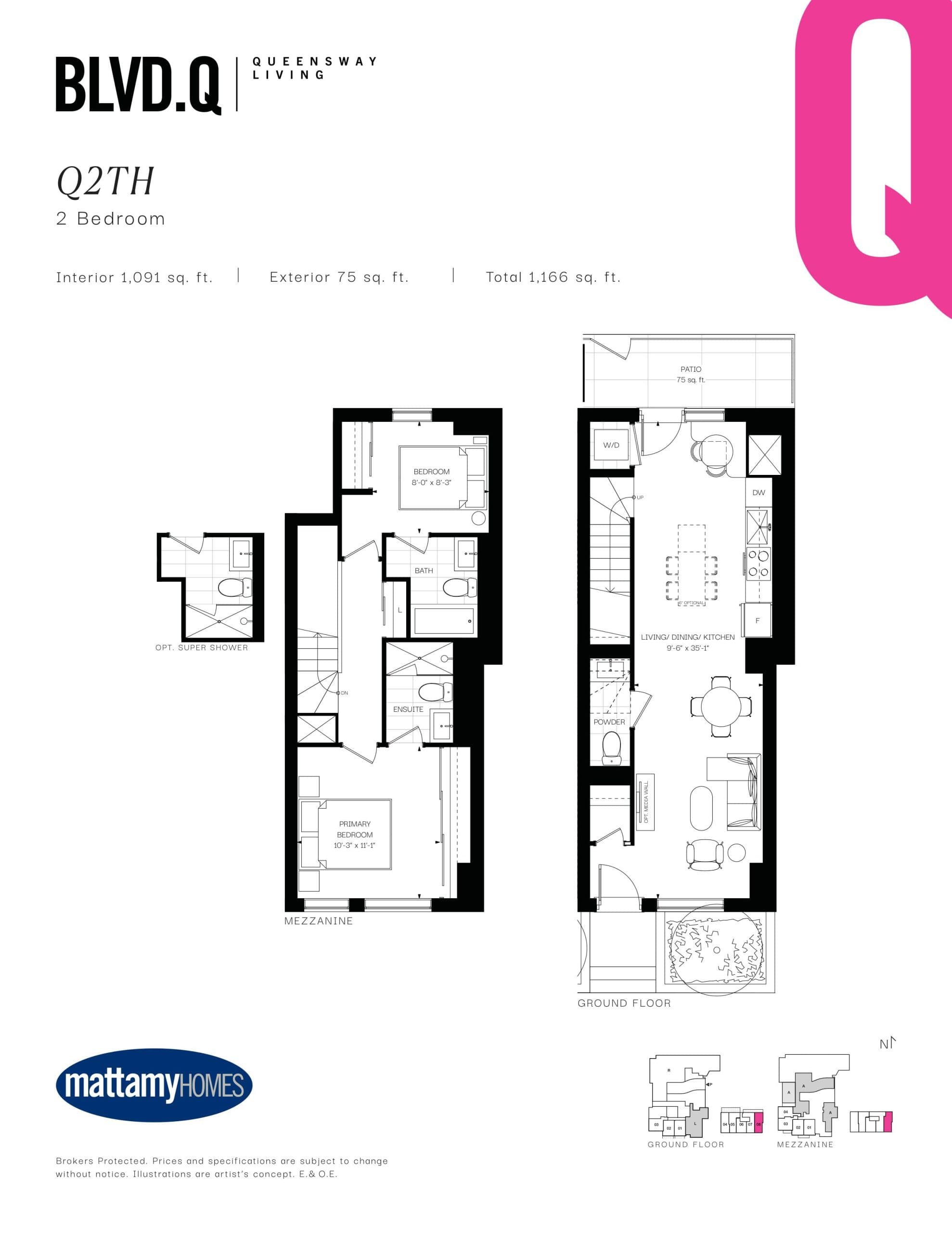 Q2TH Floor Plan at BLVD. Q - 1091 sq.ft
