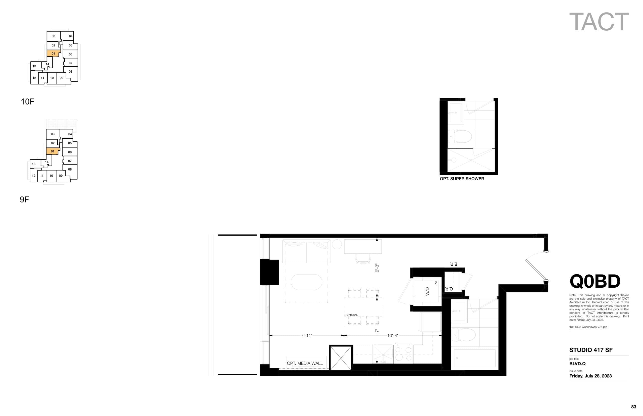 Q0BD Floor Plan at BLVD. Q - 417 sq.ft
