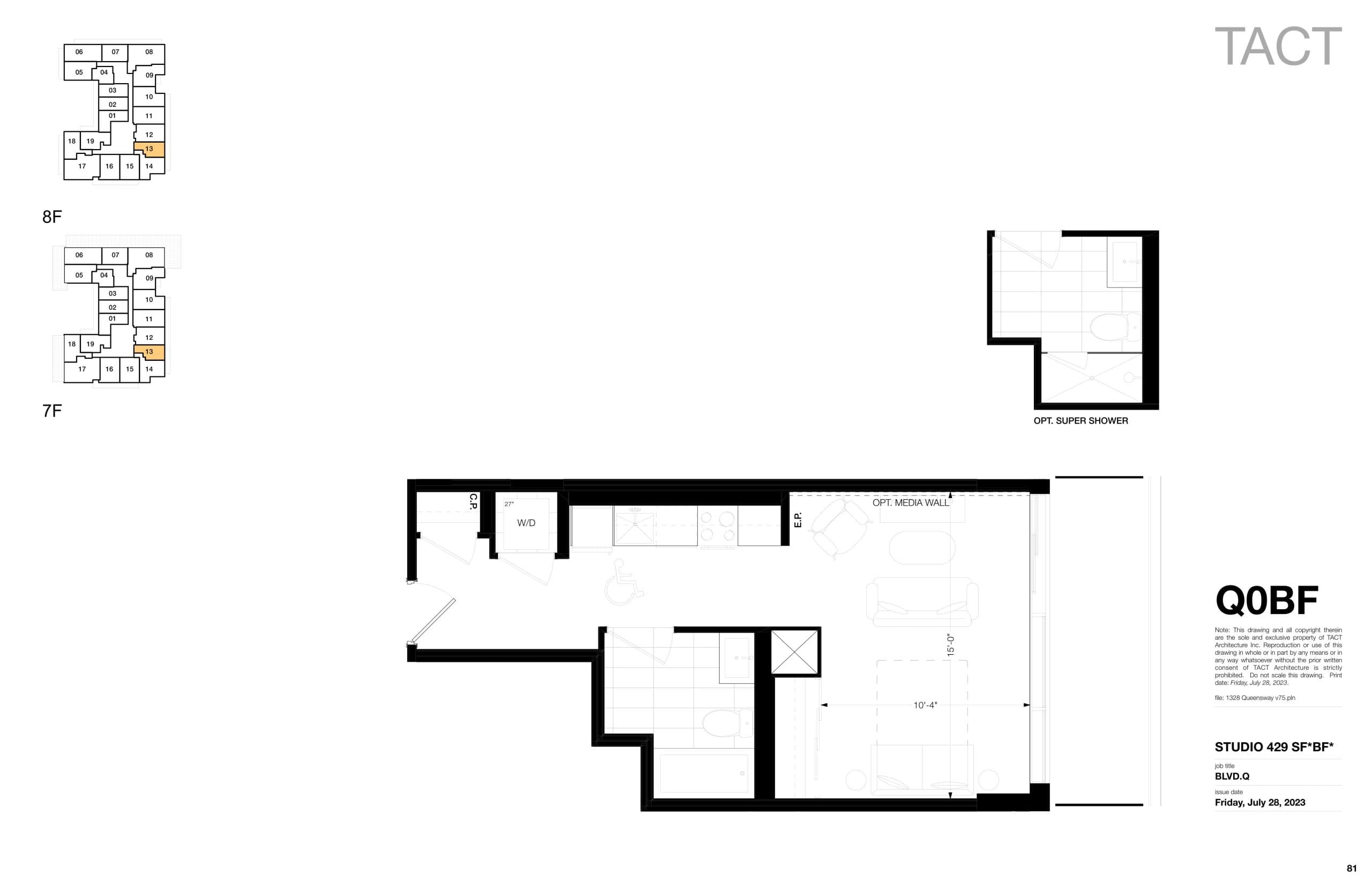 Q0BF Floor Plan at BLVD. Q - 429 sq.ft