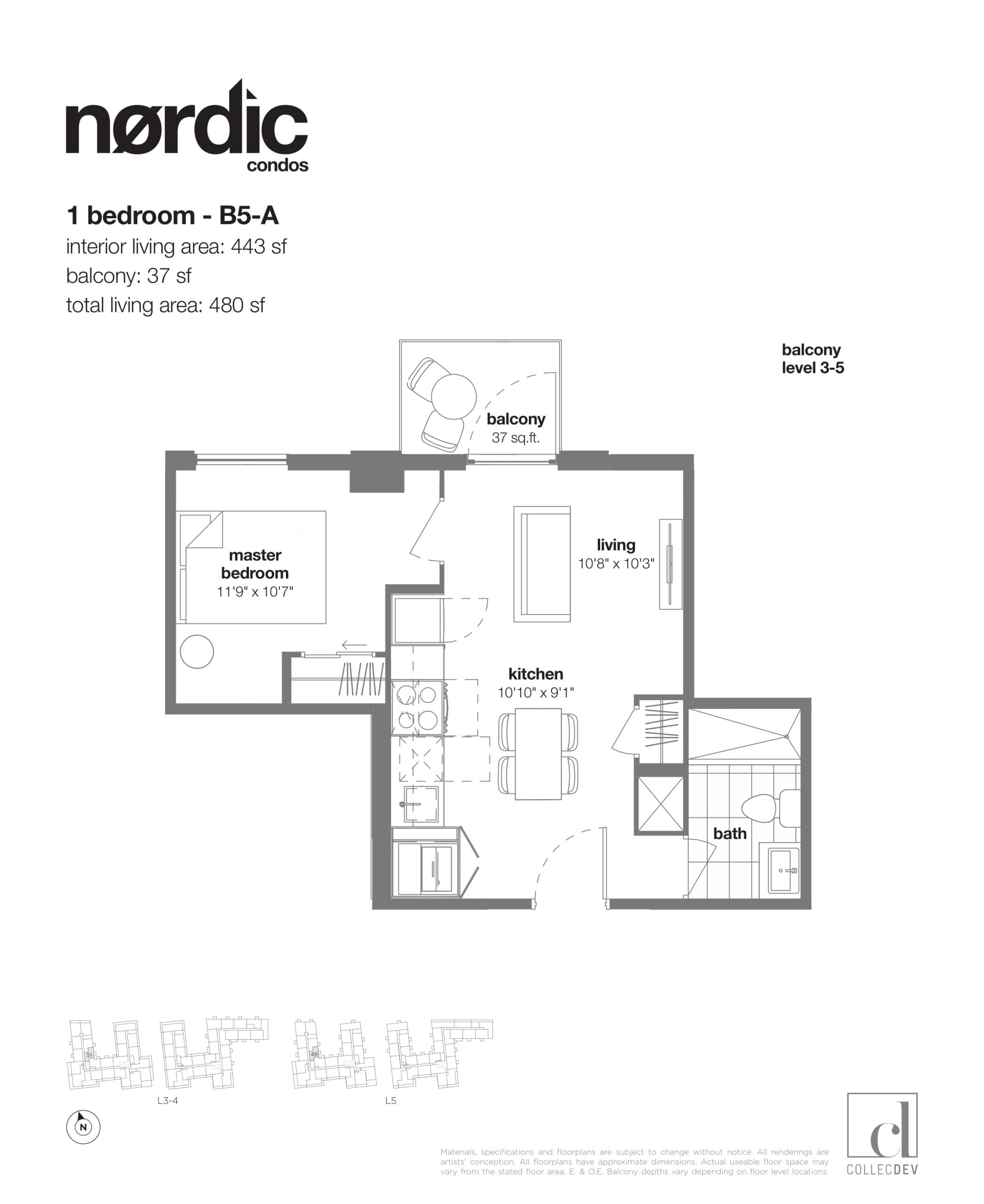 B5-A Floor Plan at Nordic Condos - 443 sq.ft