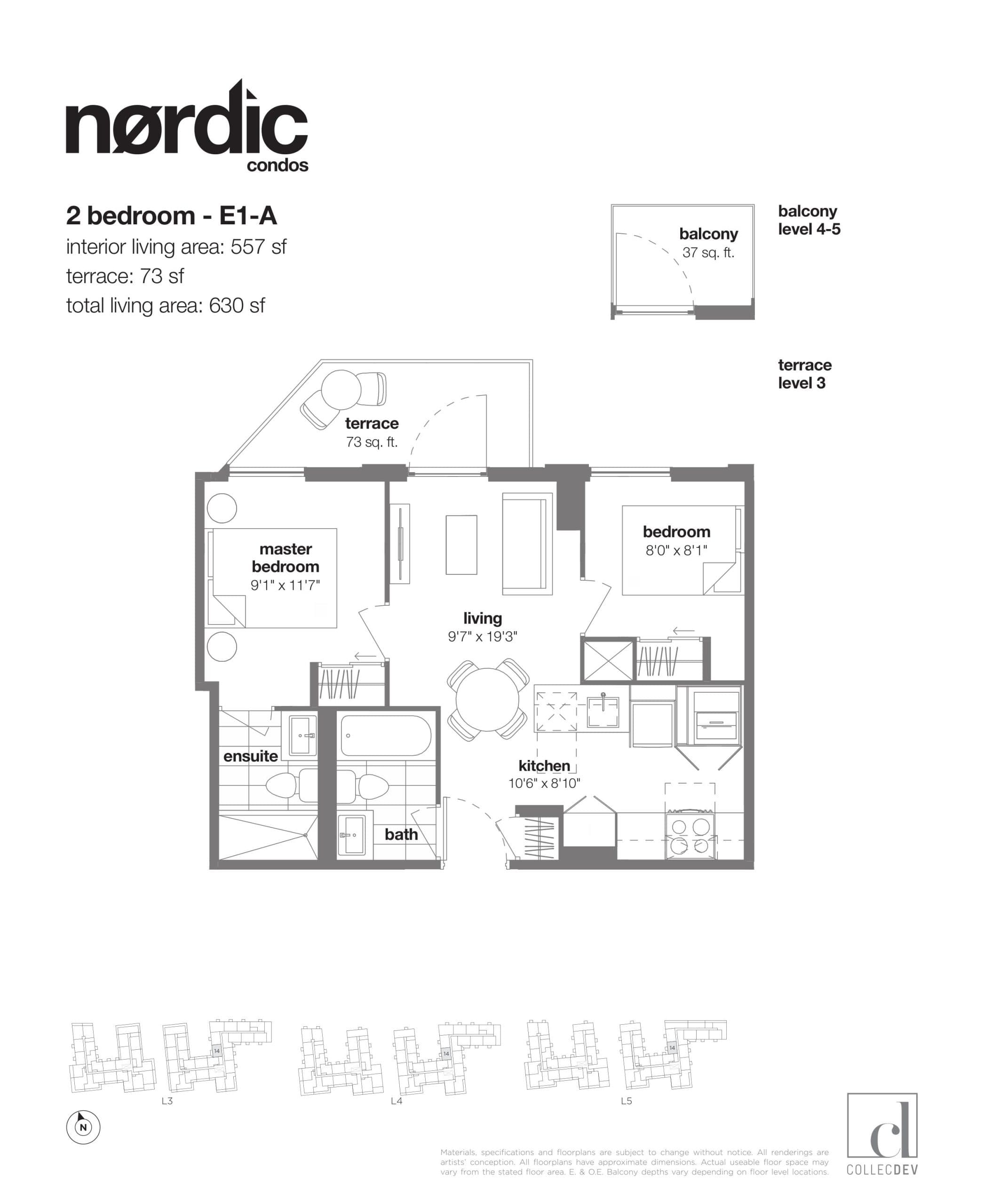 E1-A Floor Plan at Nordic Condos - 557 sq.ft