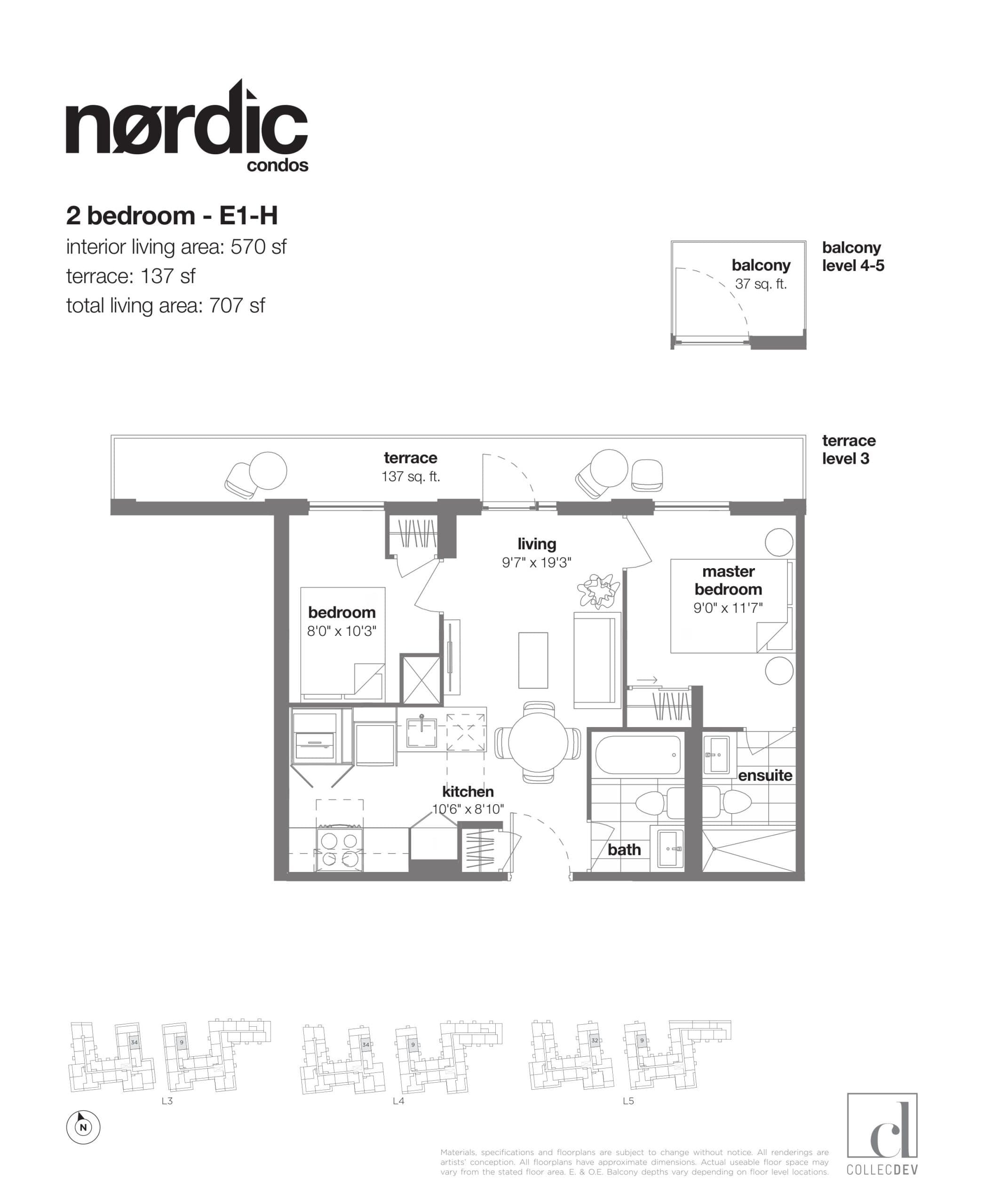 E1-H Floor Plan at Nordic Condos - 570 sq.ft