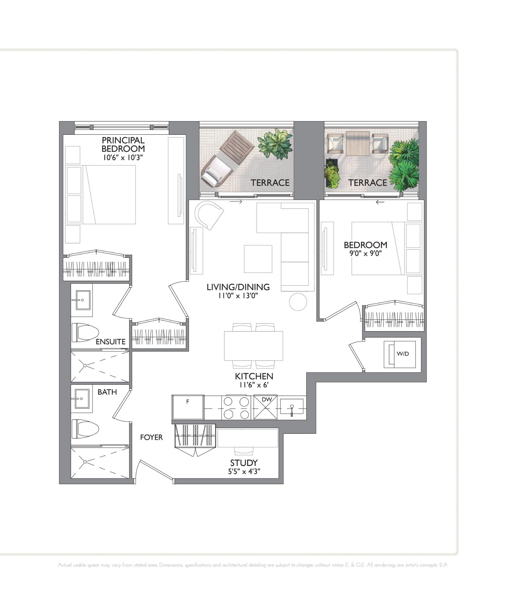 The Emerald Floor Plan at Kingsway Grand Condos - 778 sq.ft