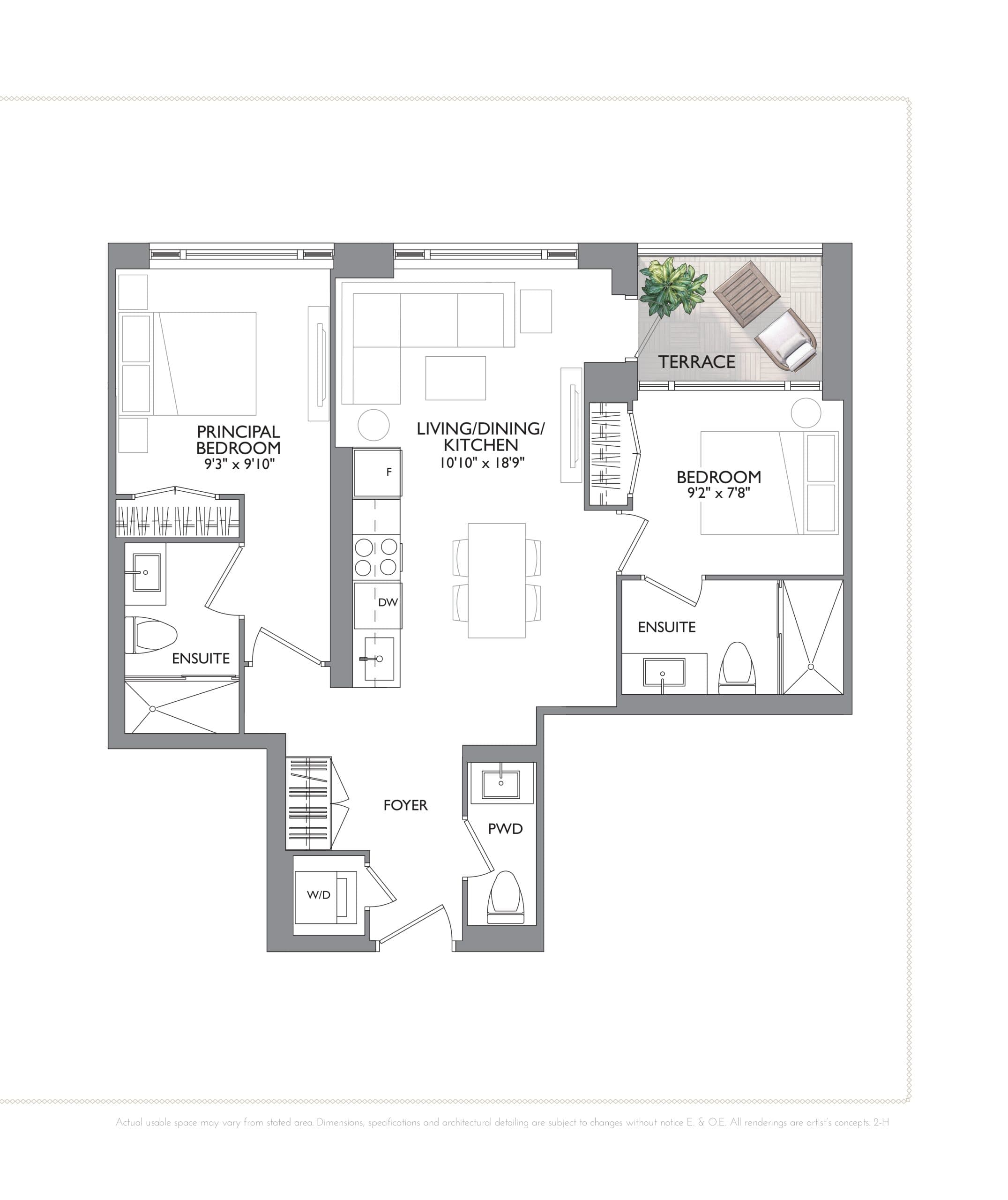 The Topaz Floor Plan at Kingsway Grand Condos - 766 sq.ft