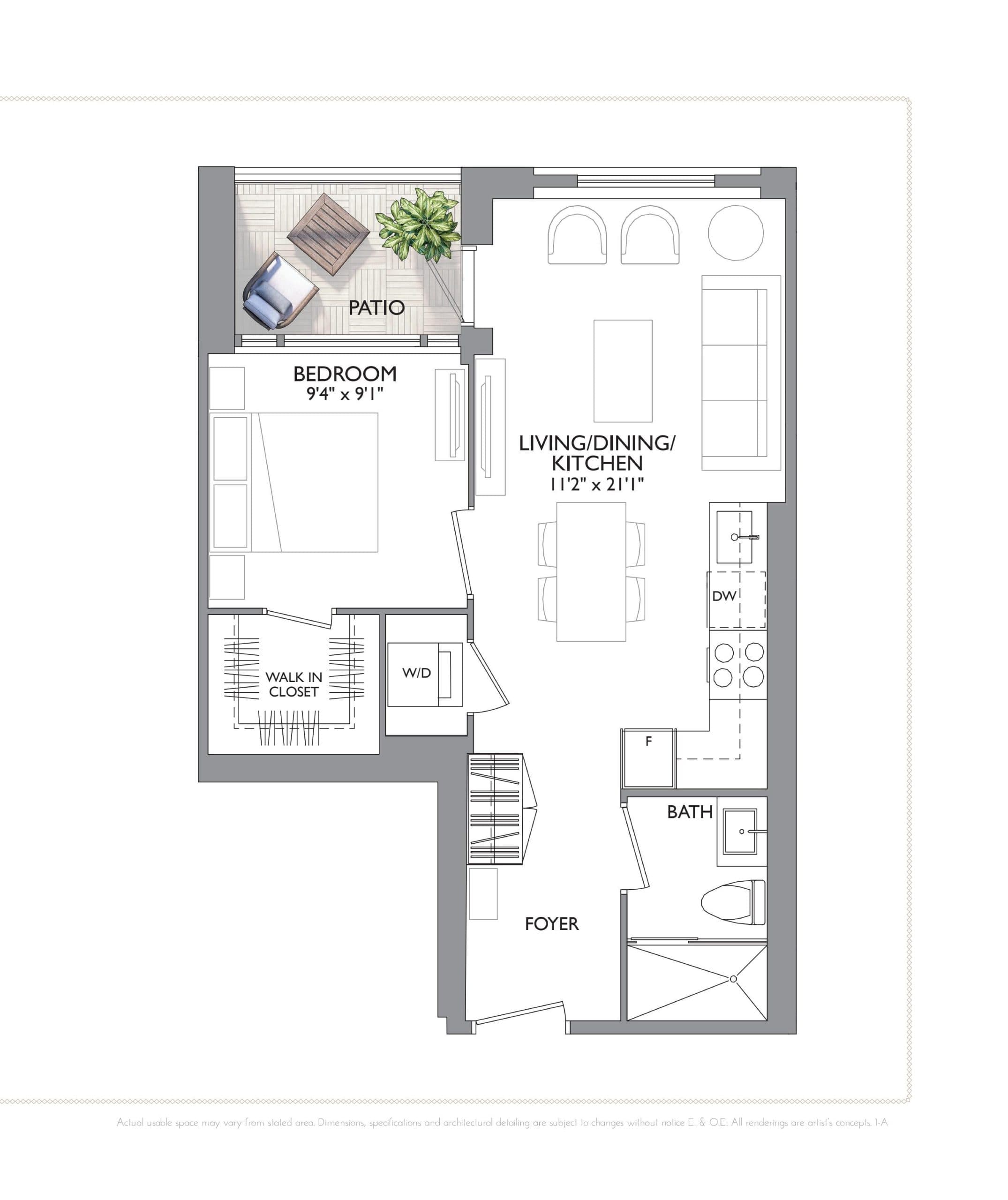 The Amber Floor Plan at Kingsway Grand Condos - 537 sq.ft