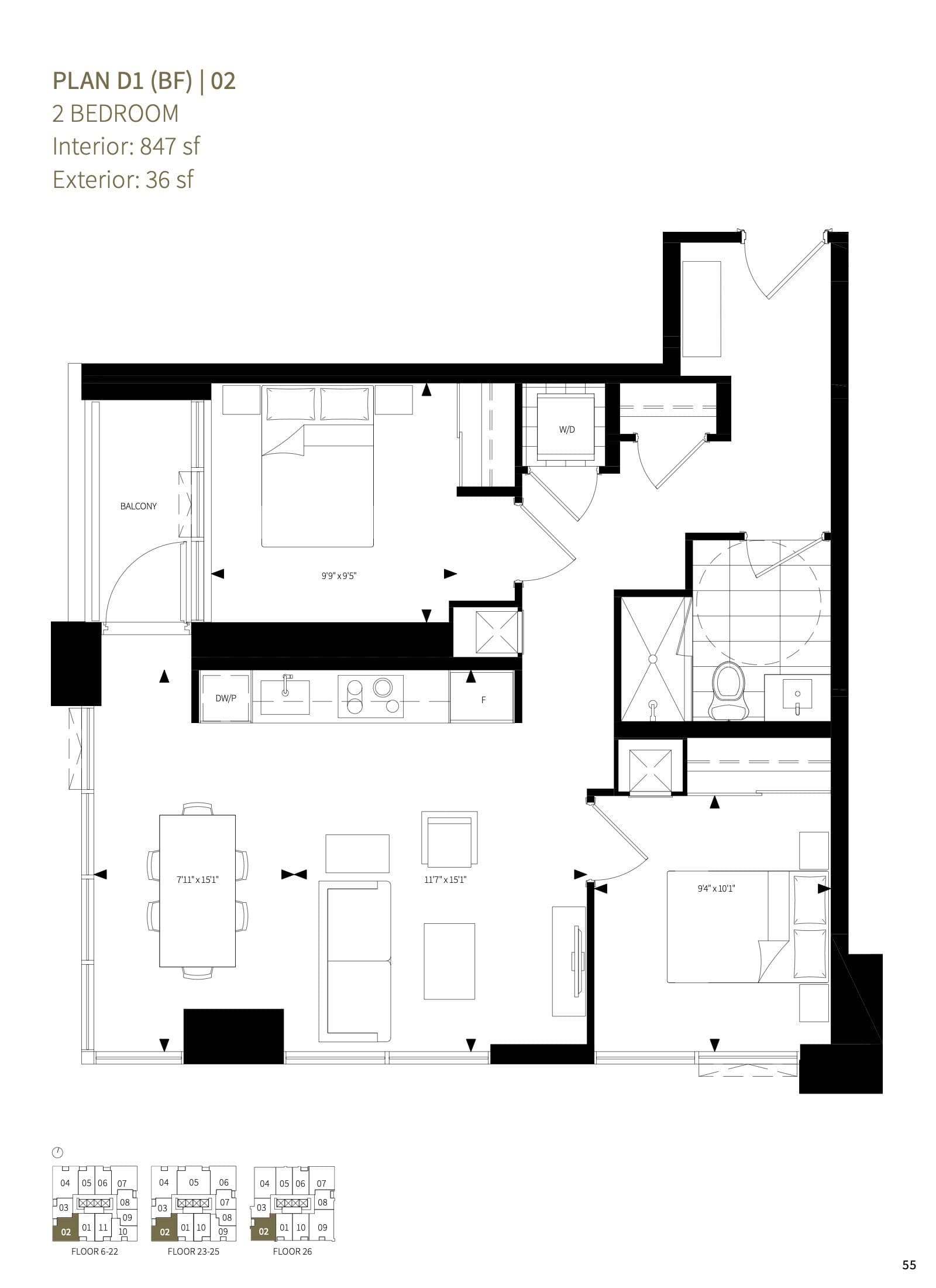 Plan D1 (BF) | 02 Floor Plan at Burke Condos - 847 sq.ft