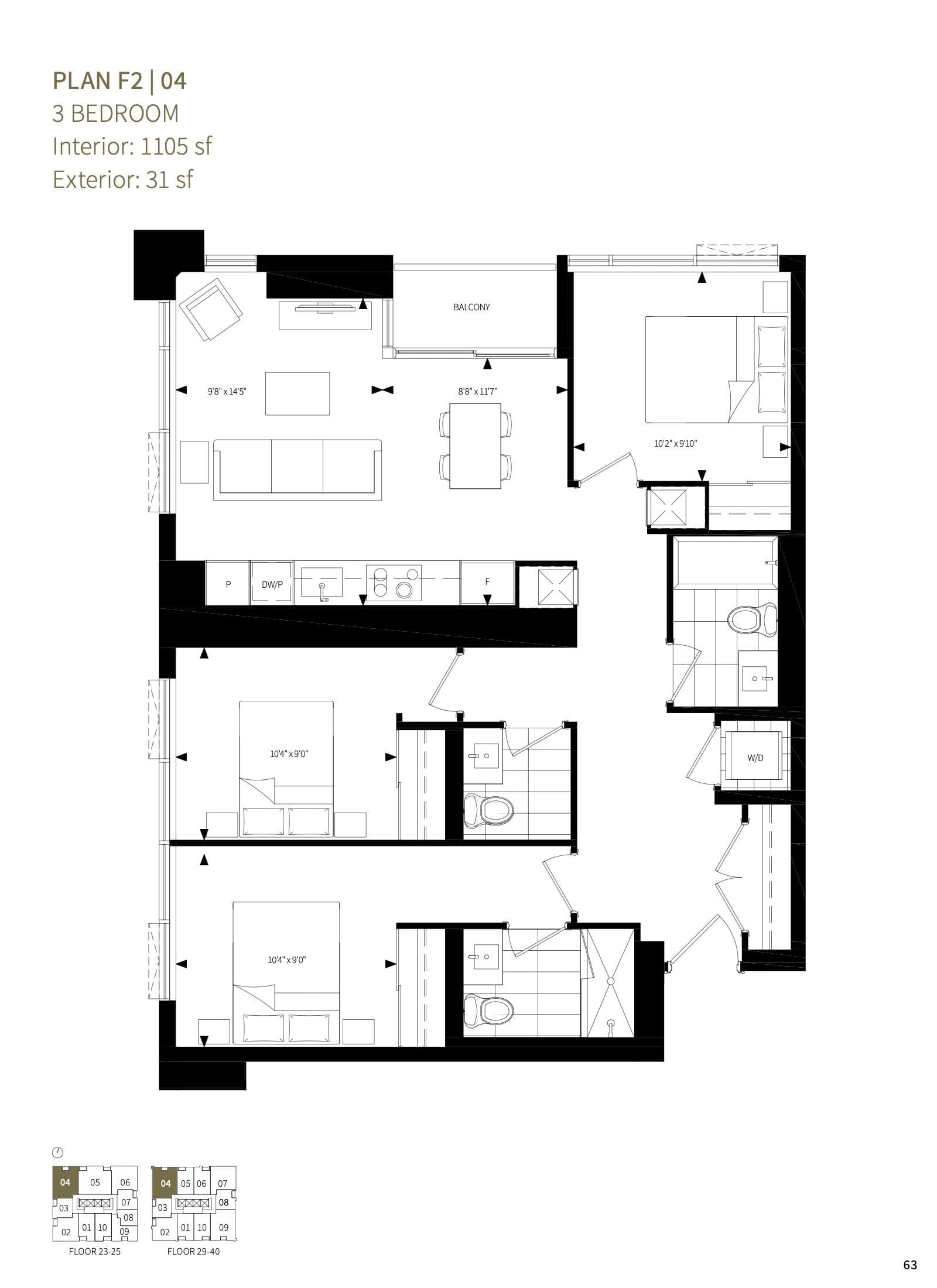 Plan F2 | 04 Floor Plan at Burke Condos - 1105 sq.ft