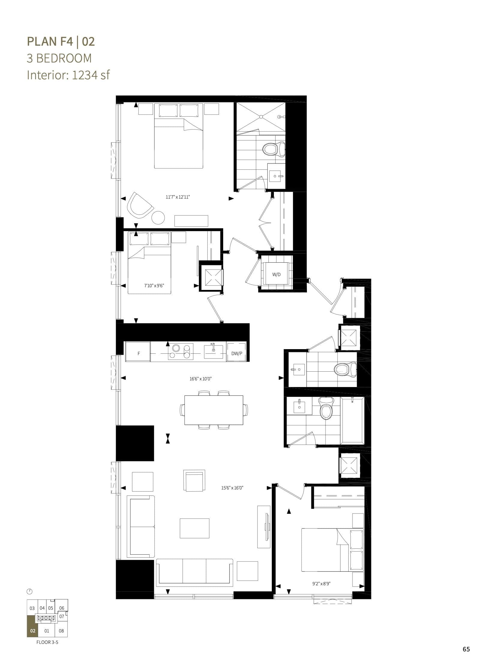 Plan F4 | 02 Floor Plan at Burke Condos - 1234 sq.ft