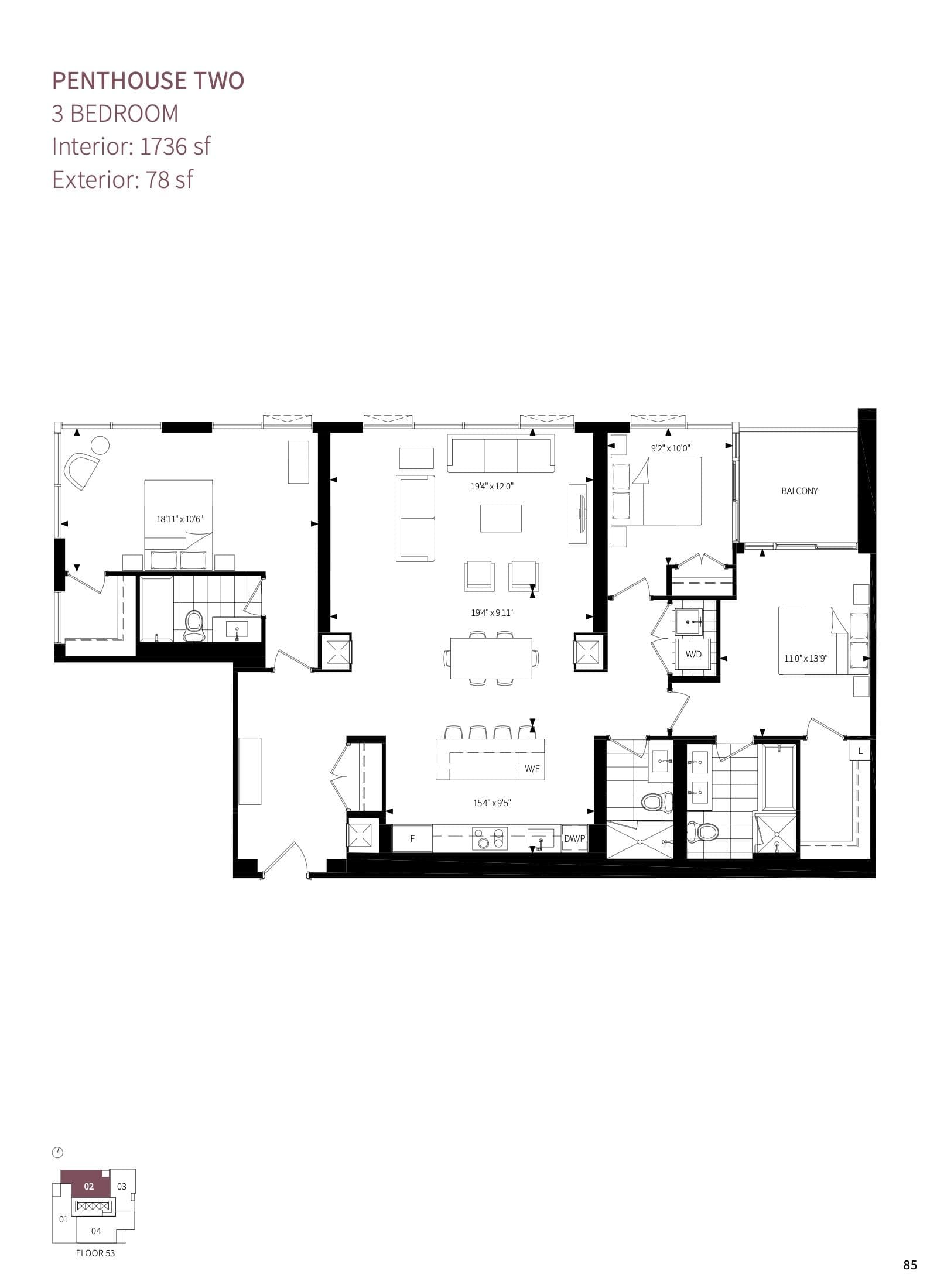 Penthouse Two Floor Plan at Burke Condos - 1736 sq.ft
