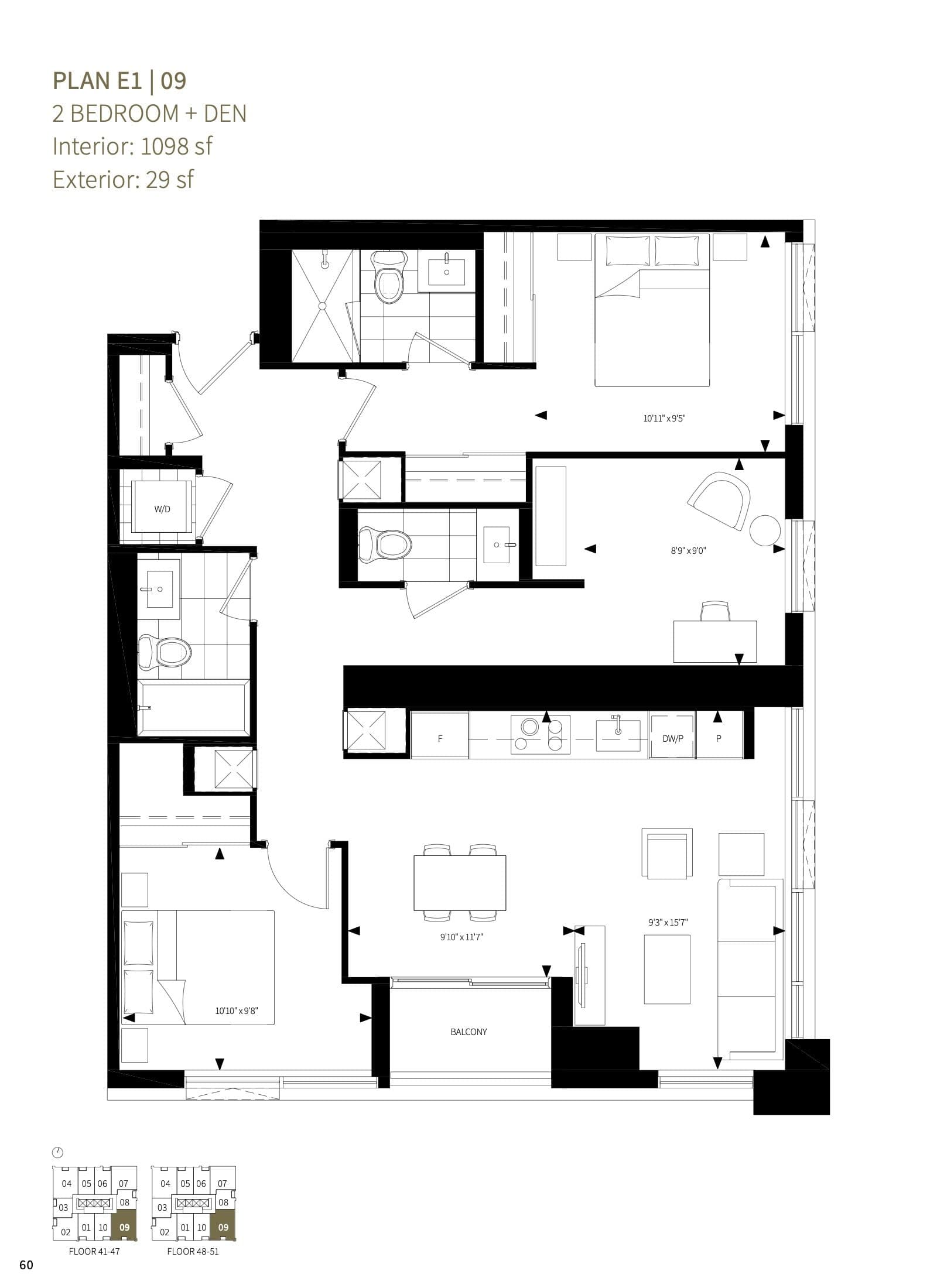 Plan E1 | 09 Floor Plan at Burke Condos - 1098 sq.ft