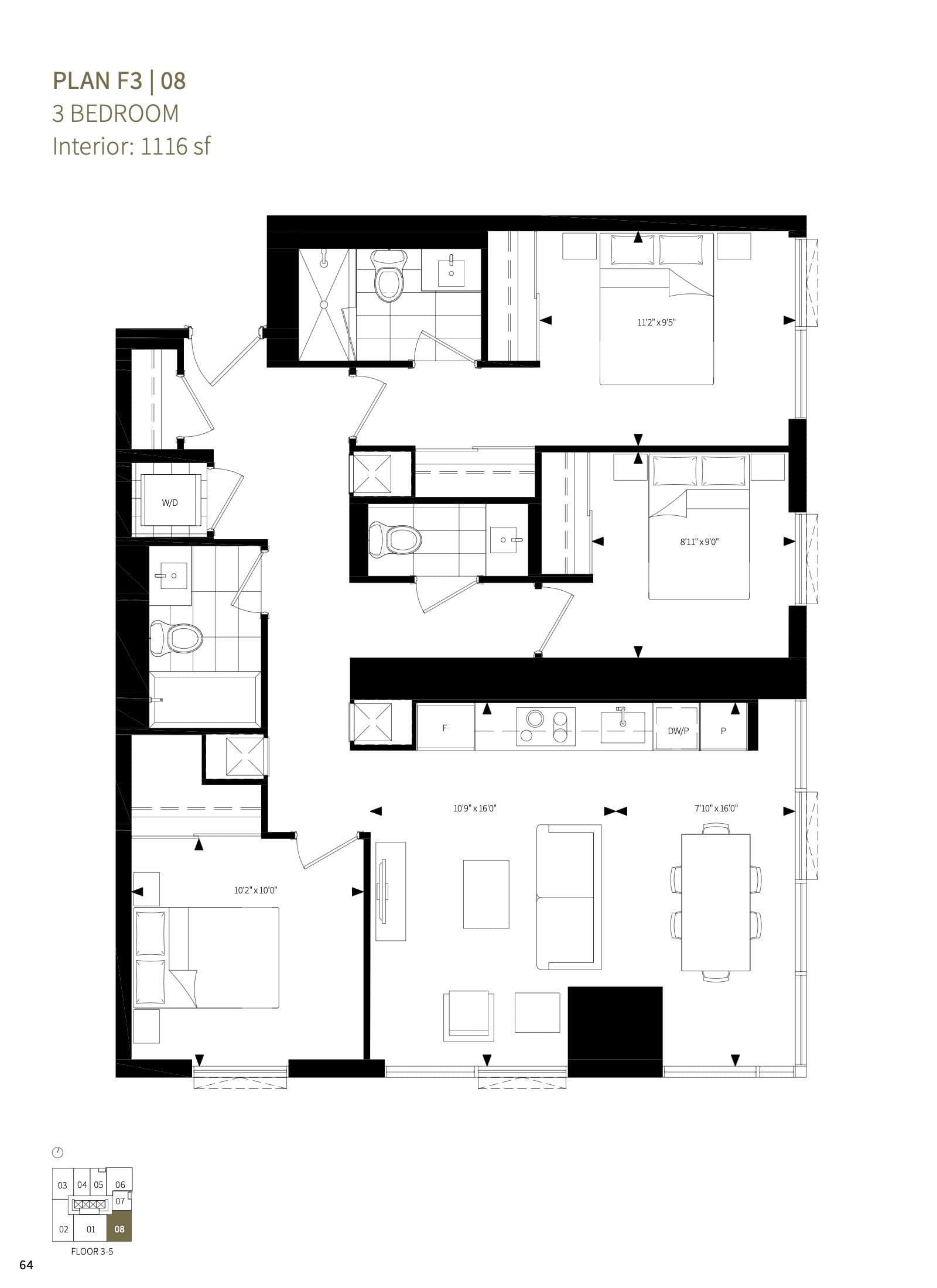 Plan F3 | 08 Floor Plan at Burke Condos - 1116 sq.ft