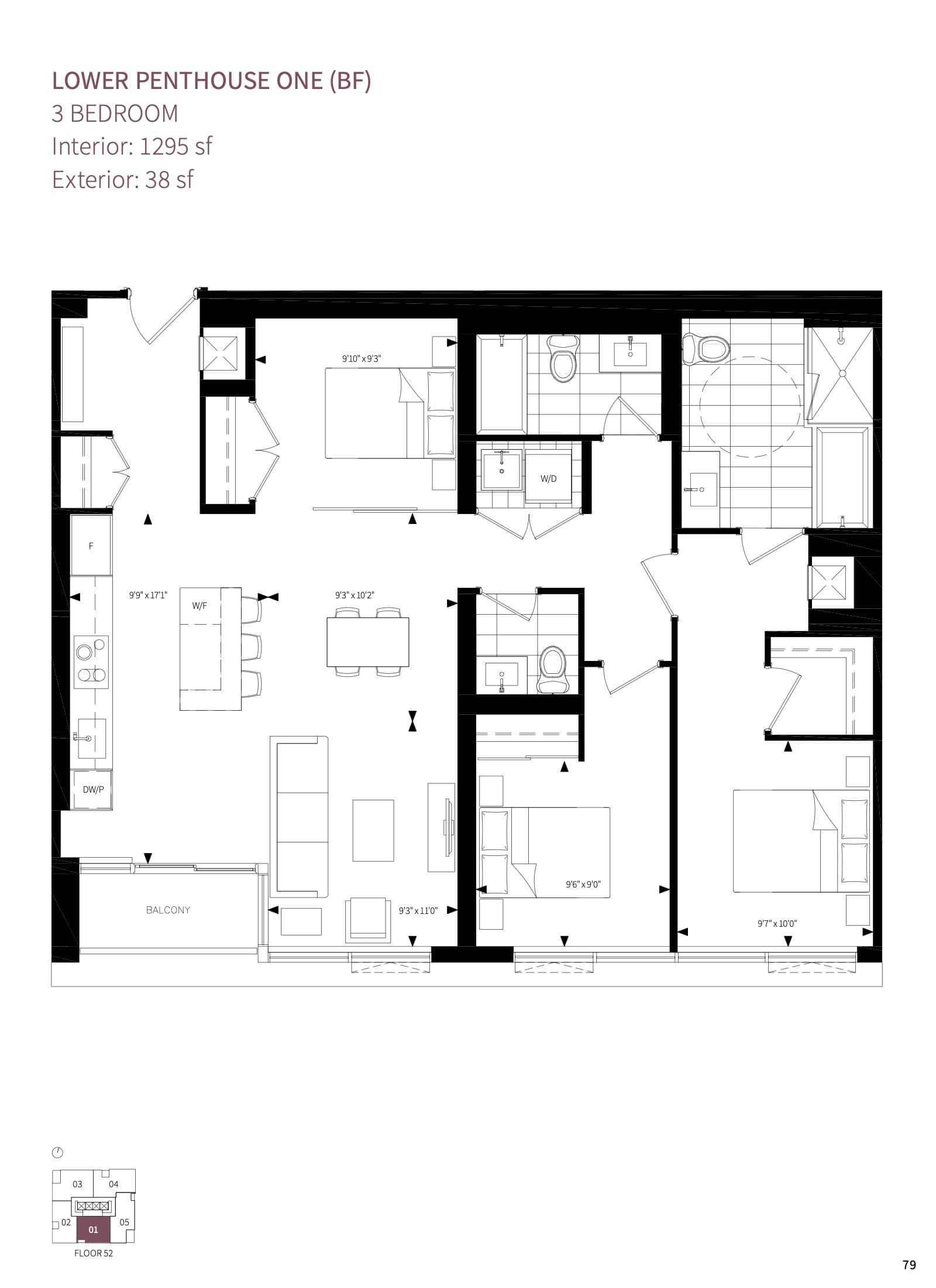 Lower Penthouse One (BF) Floor Plan at Burke Condos - 1295 sq.ft