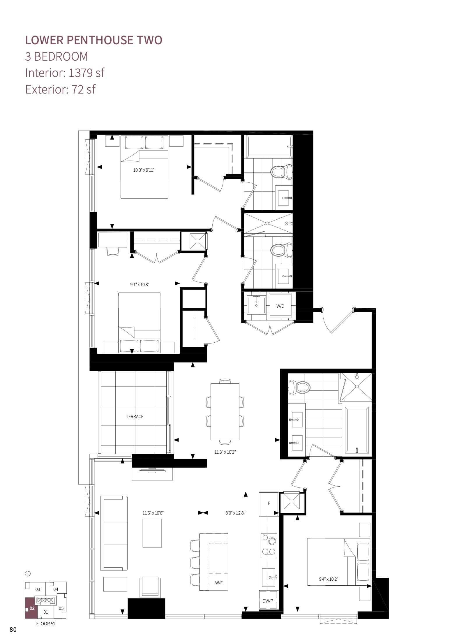 Lower Penthouse Two Floor Plan at Burke Condos - 1379 sq.ft