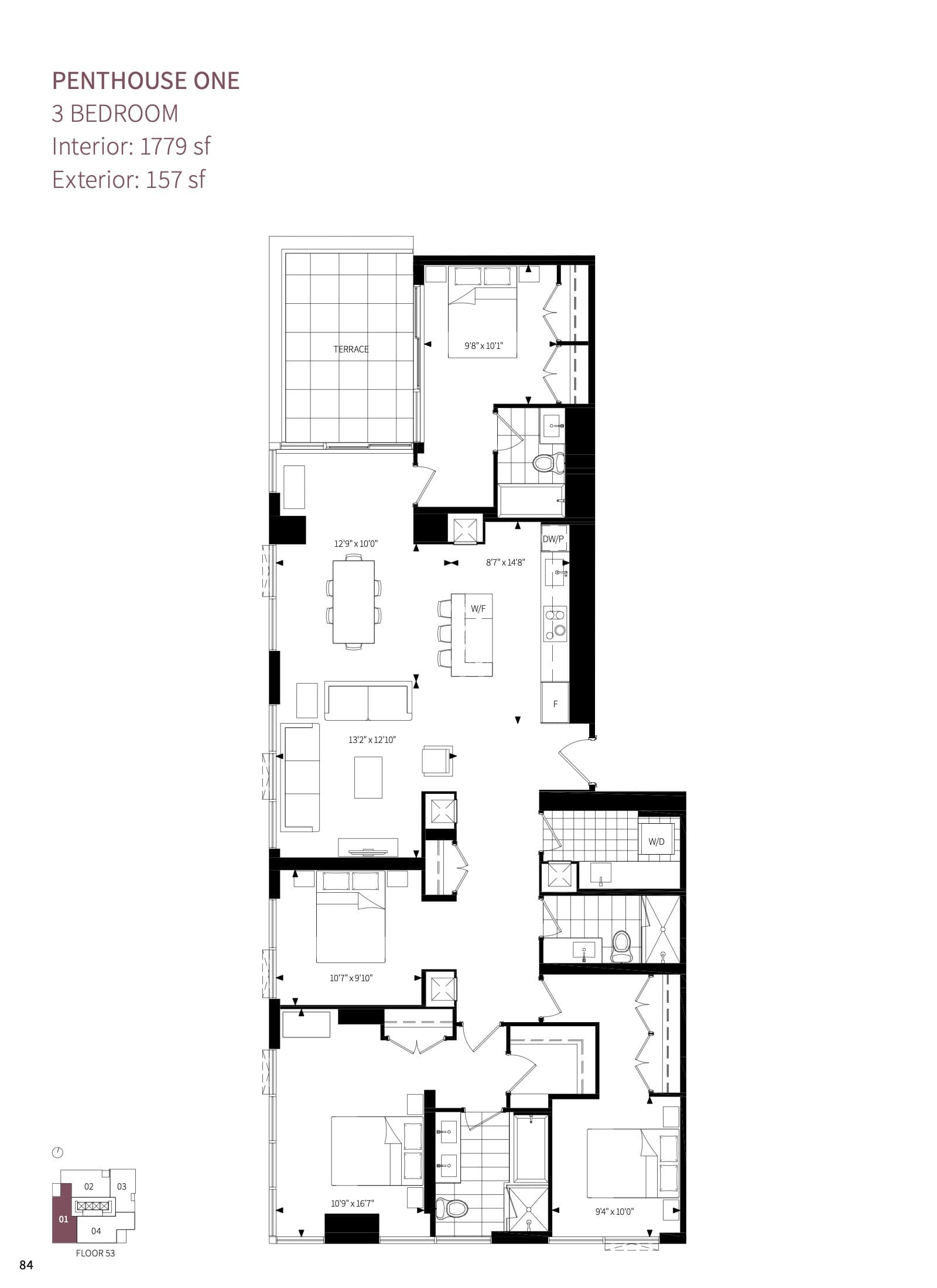 Penthouse One Floor Plan at Burke Condos - 1779 sq.ft
