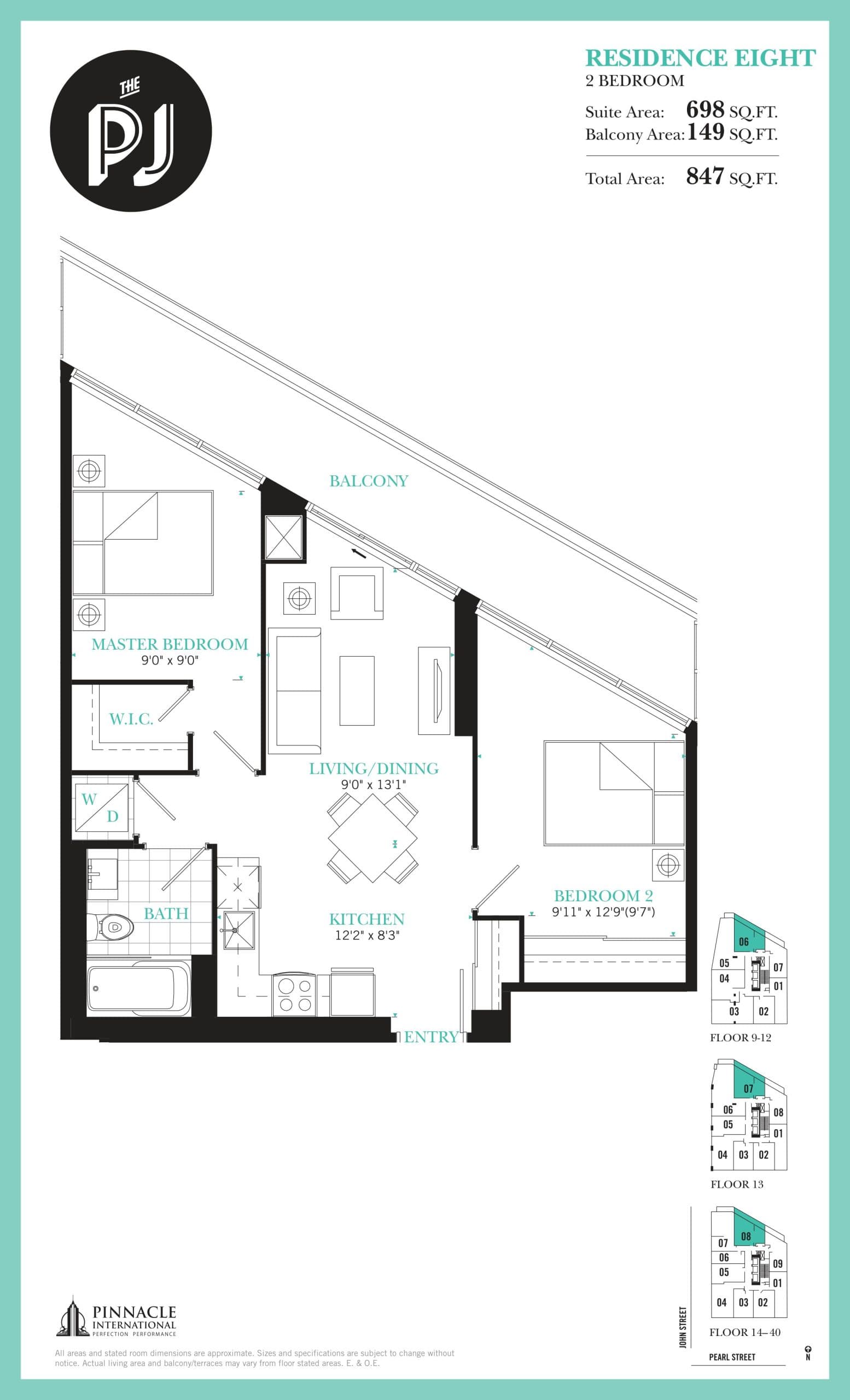 Residence Eight Floor Plan at The PJ Condos - 698 sq.ft