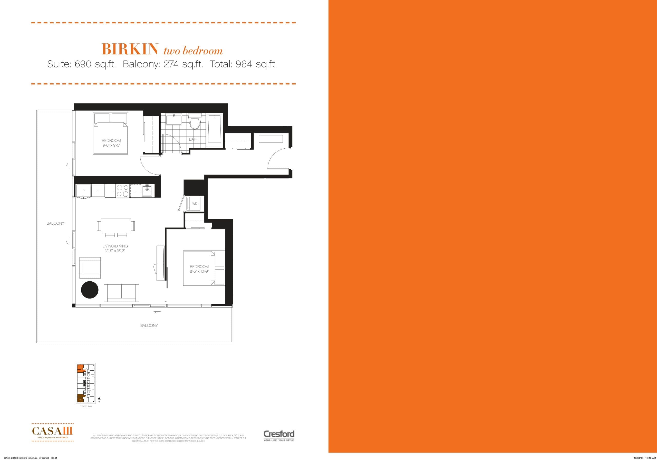 Birkin Floor Plan at CASA 3 Condos - 690 sq.ft