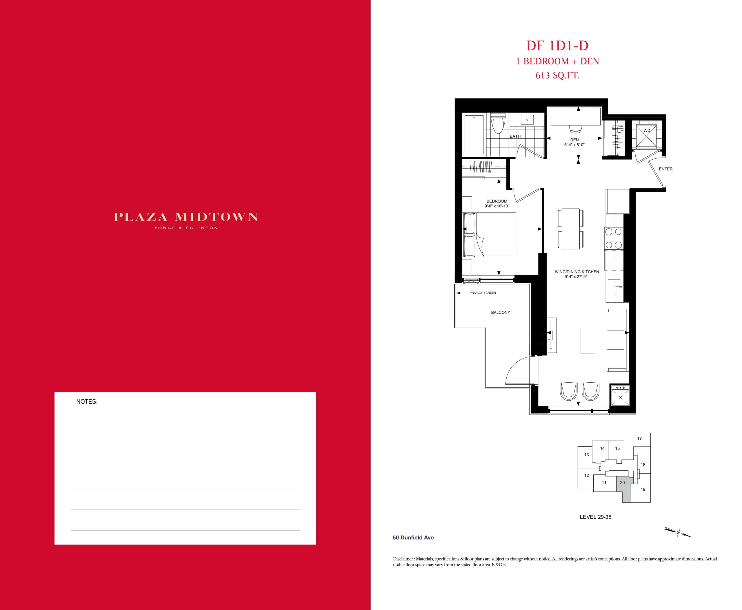 1D1-D Floor Plan at Plaza Midtown Condos - 613 sq.ft