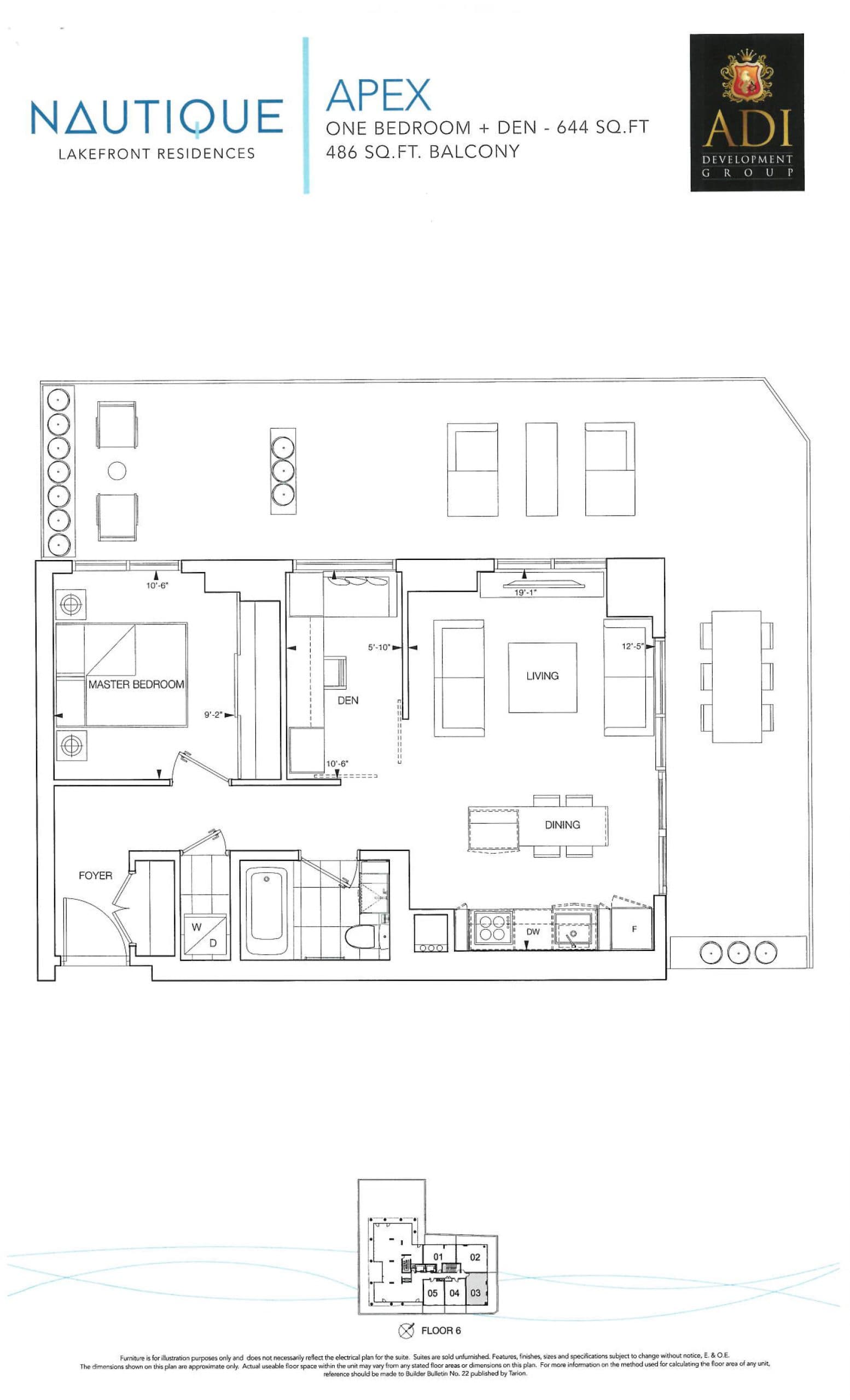 Apex Floor Plan at Nautique Lakefront Residences - 644 sq.ft
