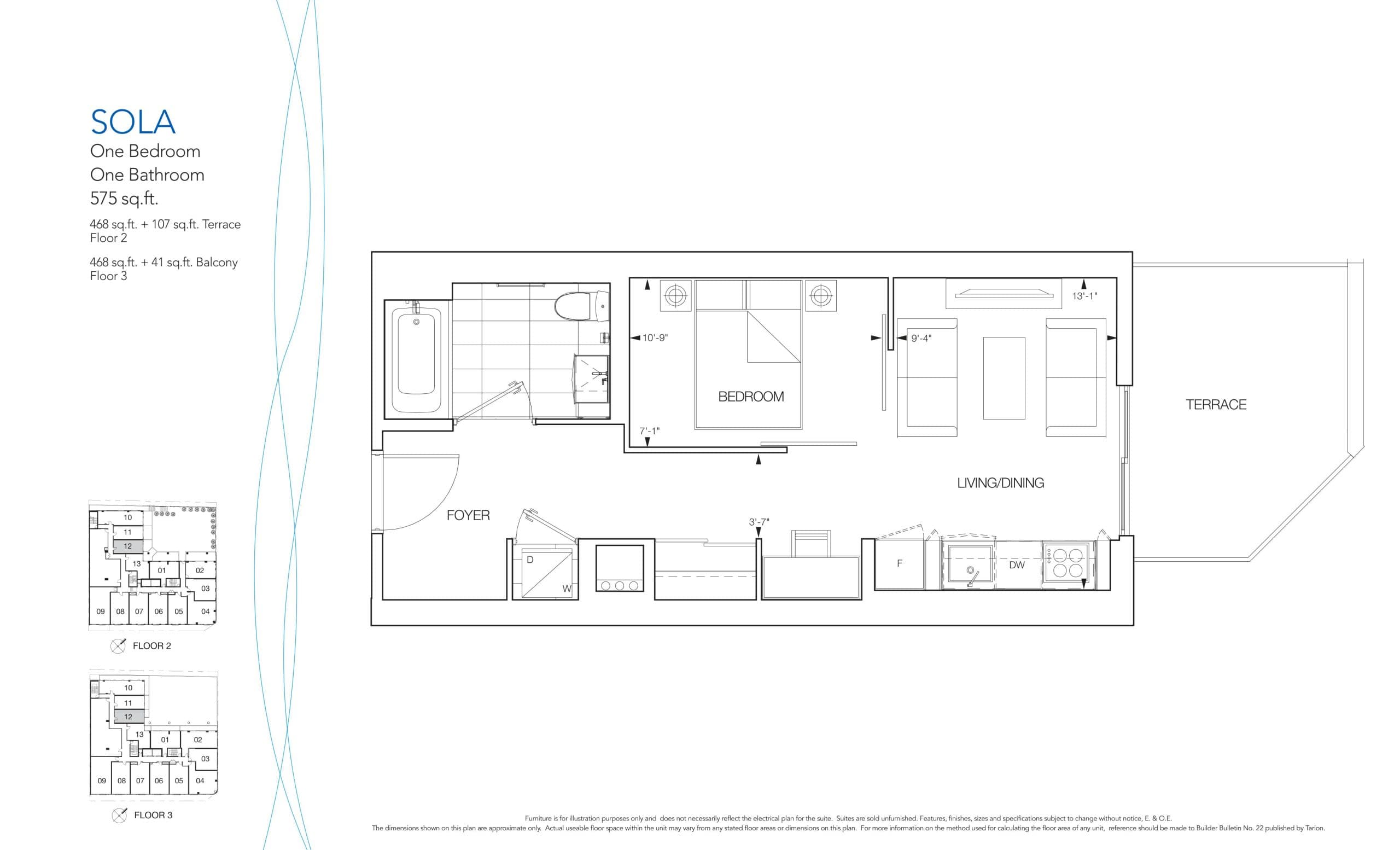 Sola Floor Plan at Nautique Lakefront Residences - 468 sq.ft