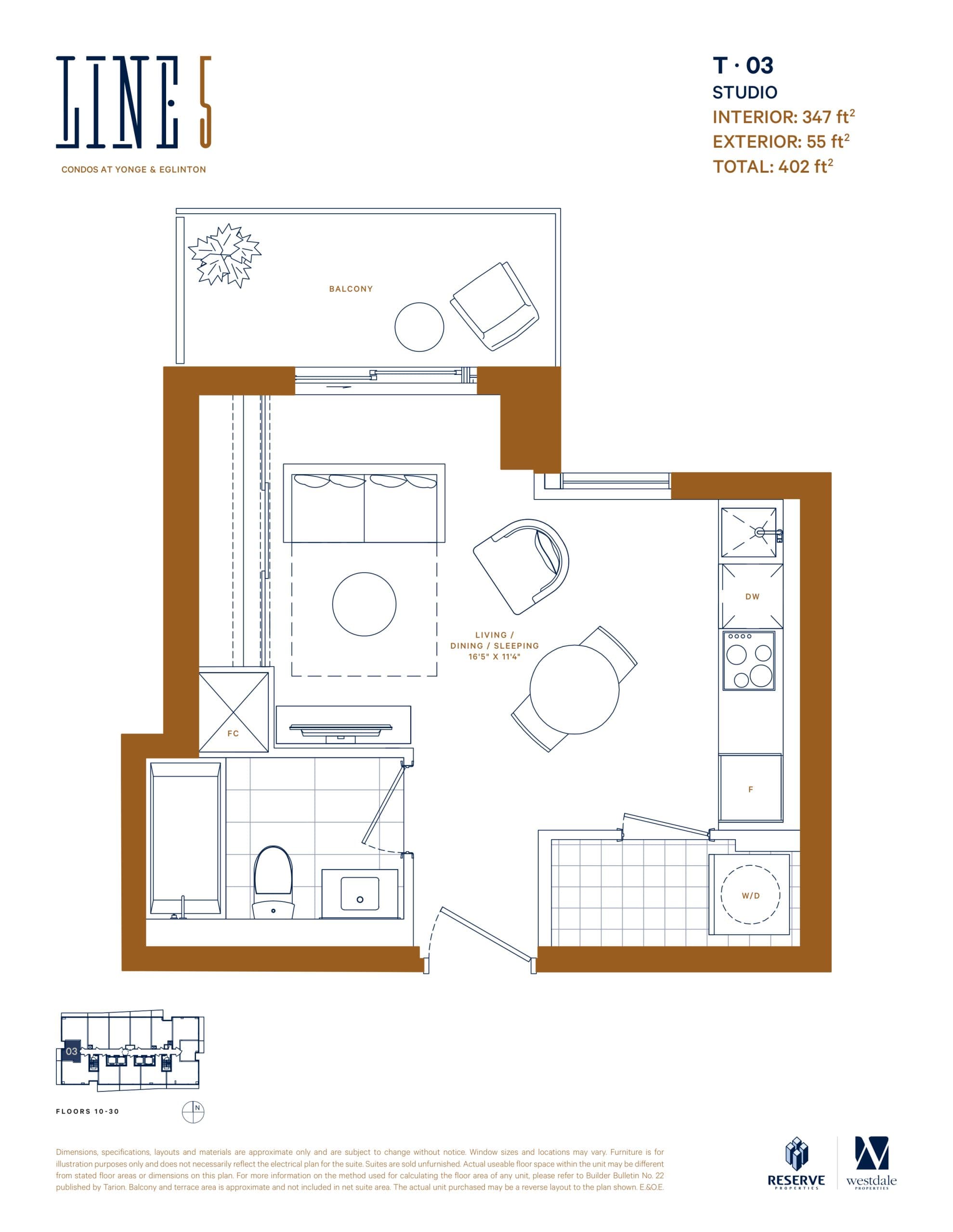 T-03 Floor Plan at Line 5 Condos - 347 sq.ft