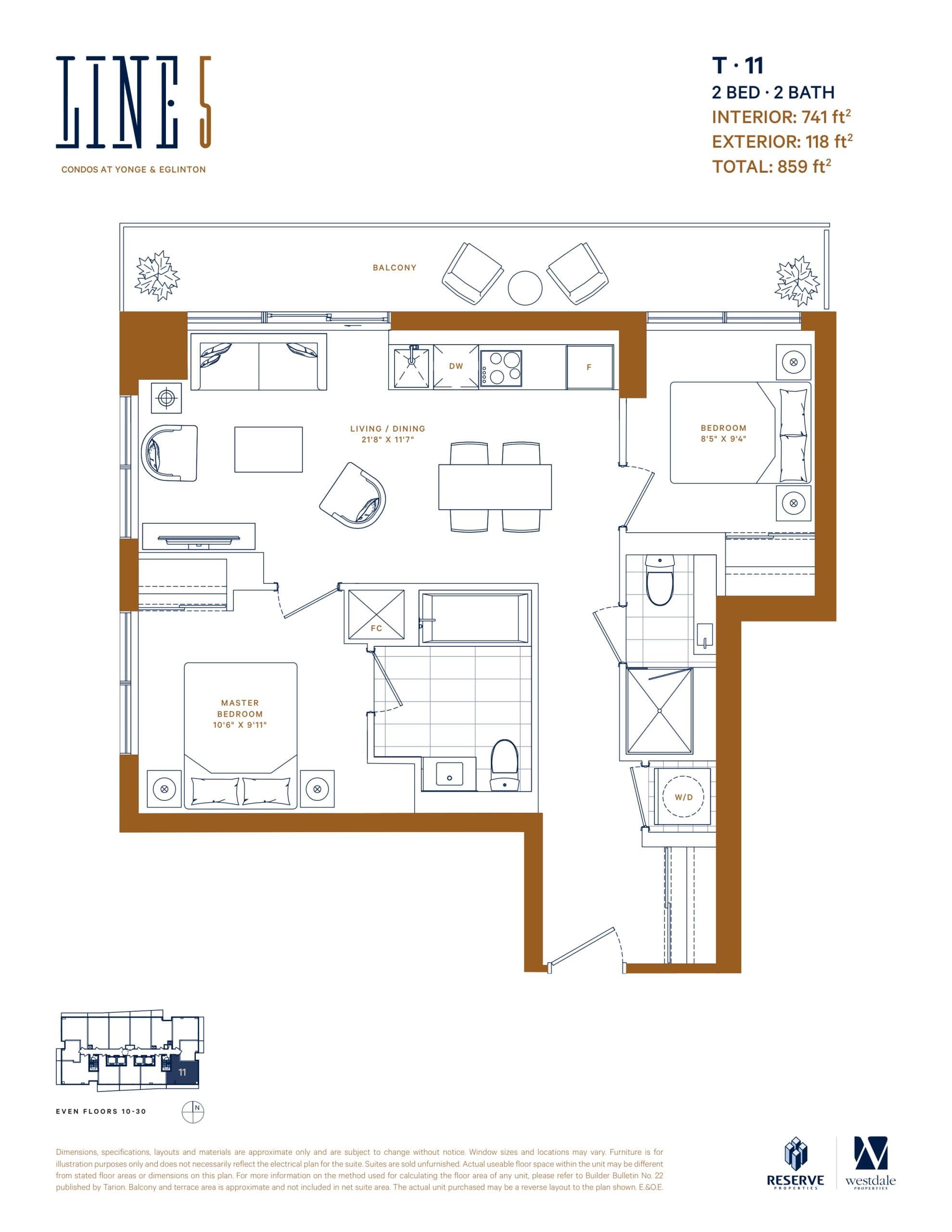 T-11 (2 Bed, Exterior: 118) Floor Plan at Line 5 Condos - 741 sq.ft
