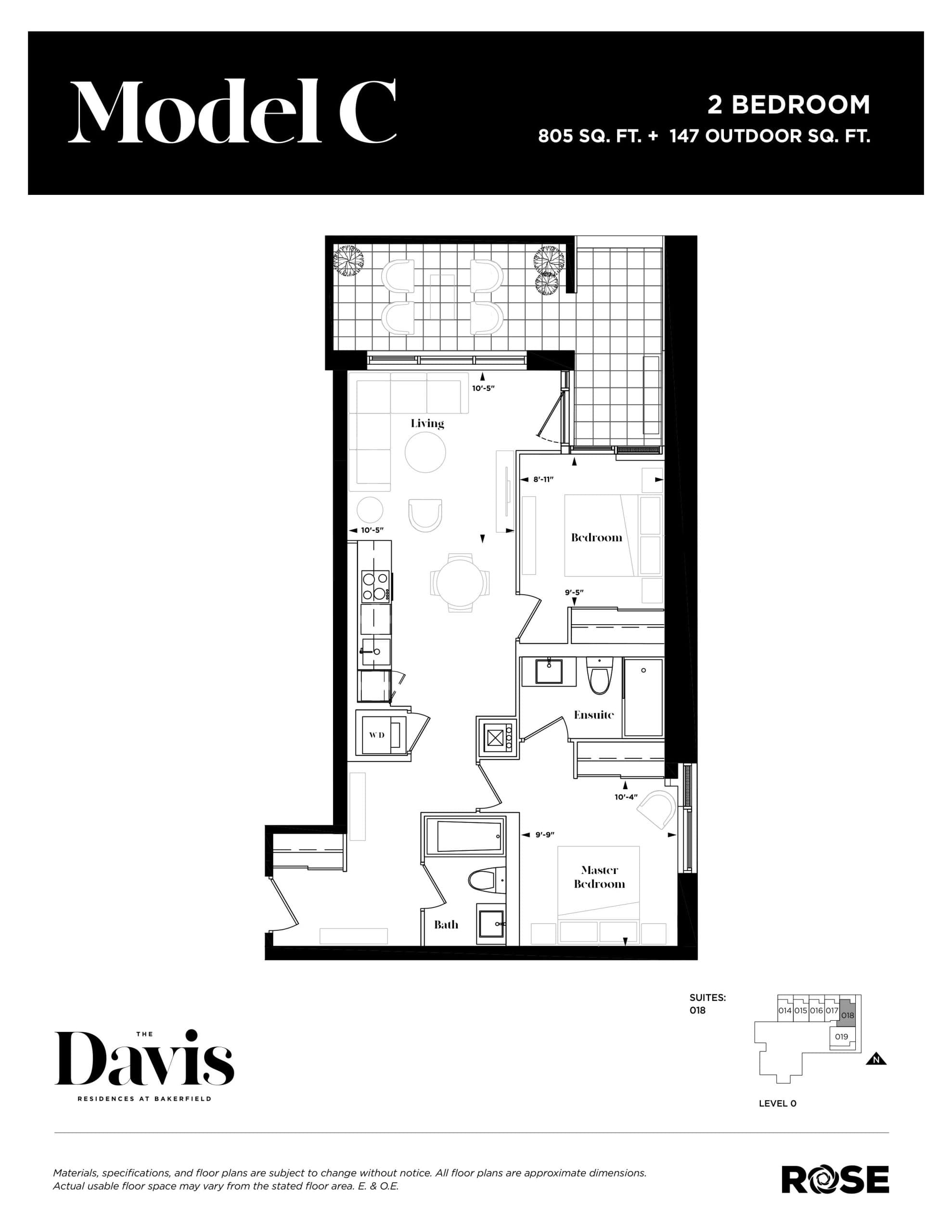 Model C Floor Plan at The Davis Residences at Bakerfield Condos - 805 sq.ft