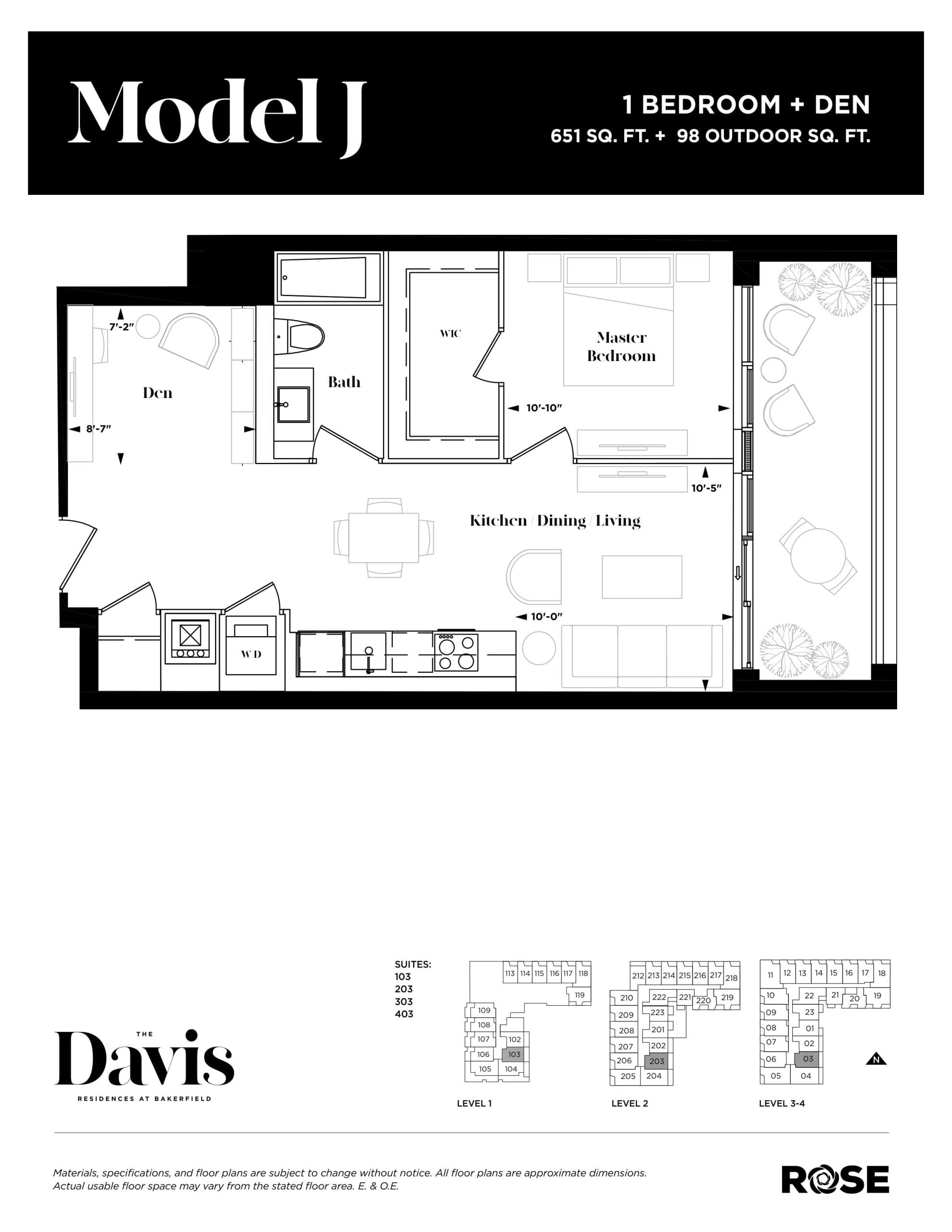 Model J Floor Plan at The Davis Residences at Bakerfield Condos - 651 sq.ft