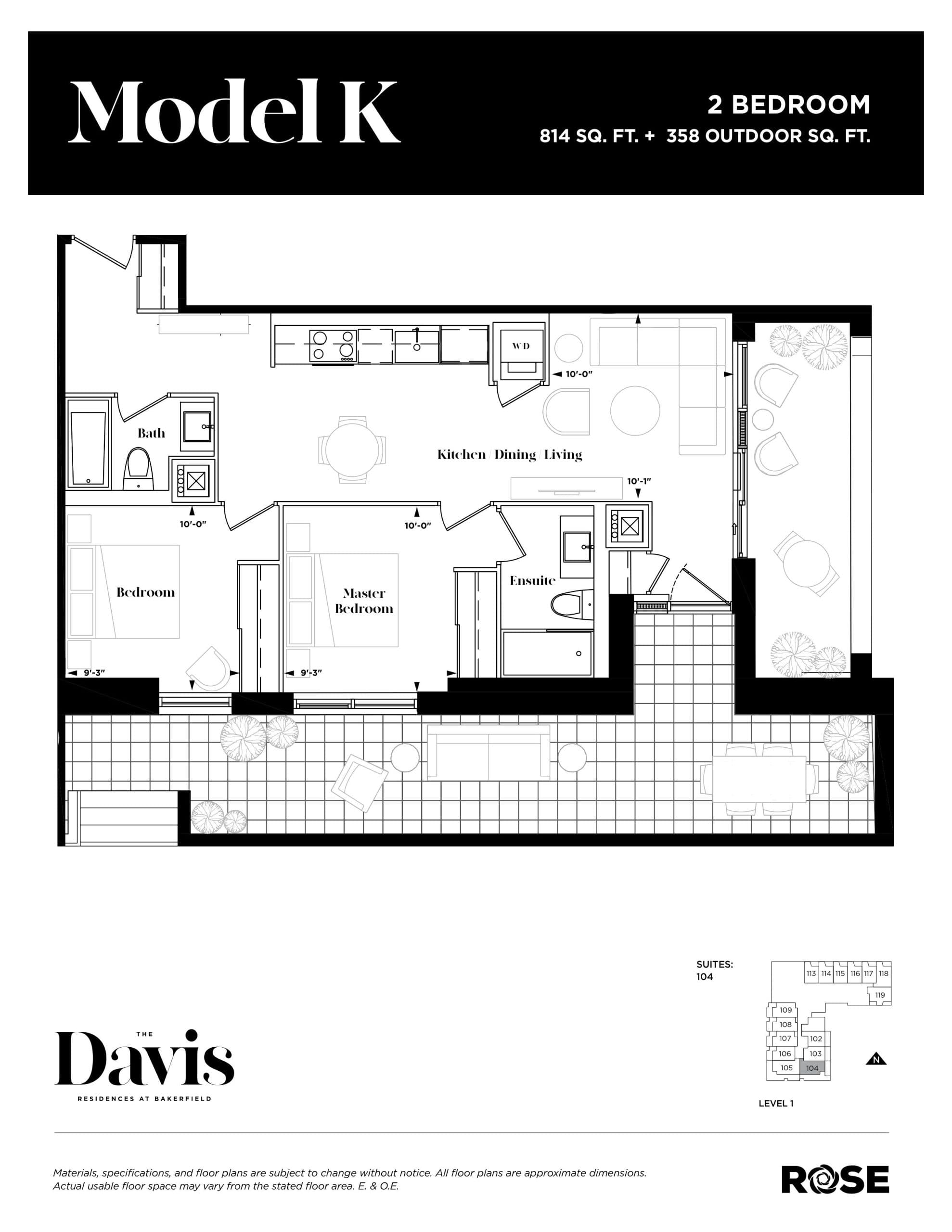 Model K Floor Plan at The Davis Residences at Bakerfield Condos - 814 sq.ft