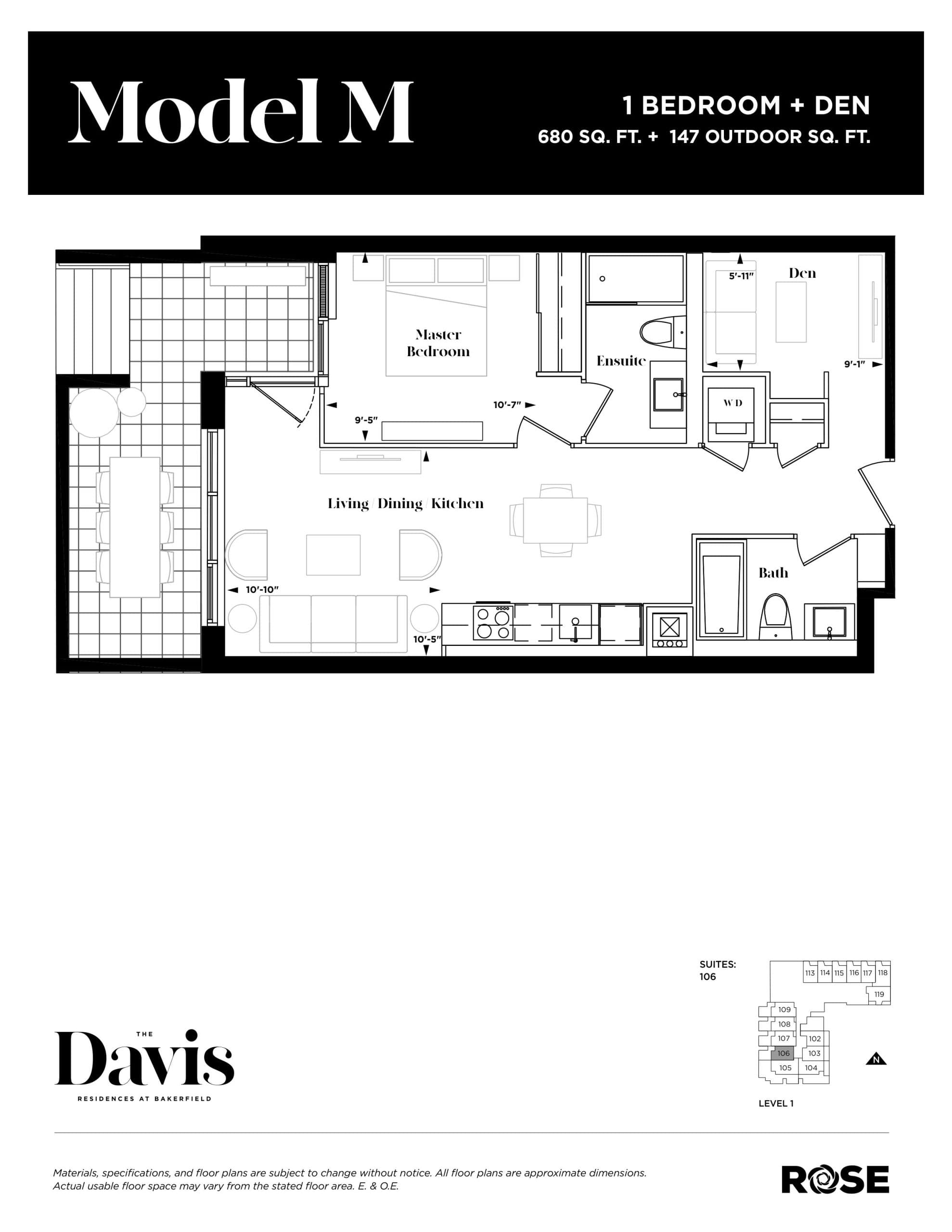 Model M Floor Plan at The Davis Residences at Bakerfield Condos - 680 sq.ft