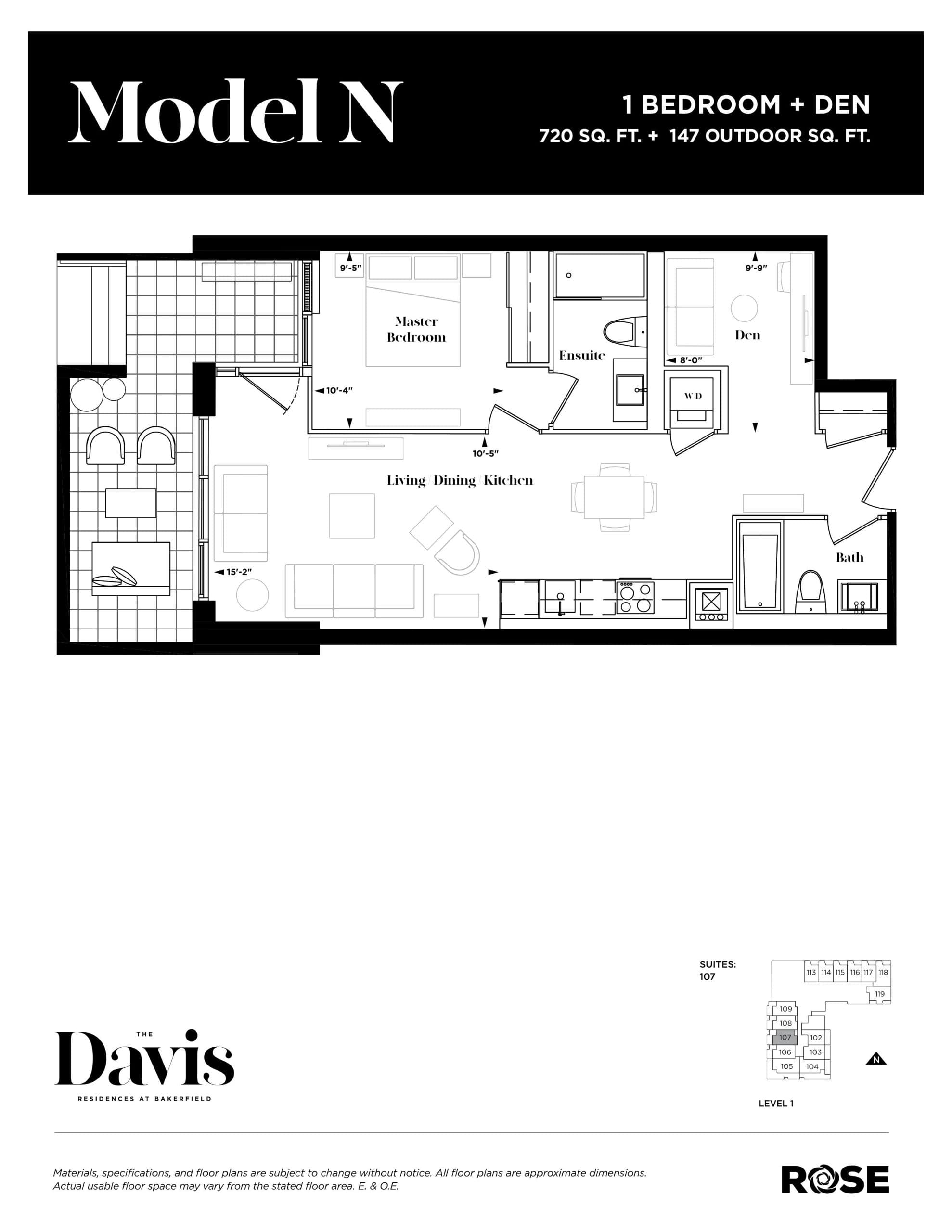 Model N Floor Plan at The Davis Residences at Bakerfield Condos - 720 sq.ft