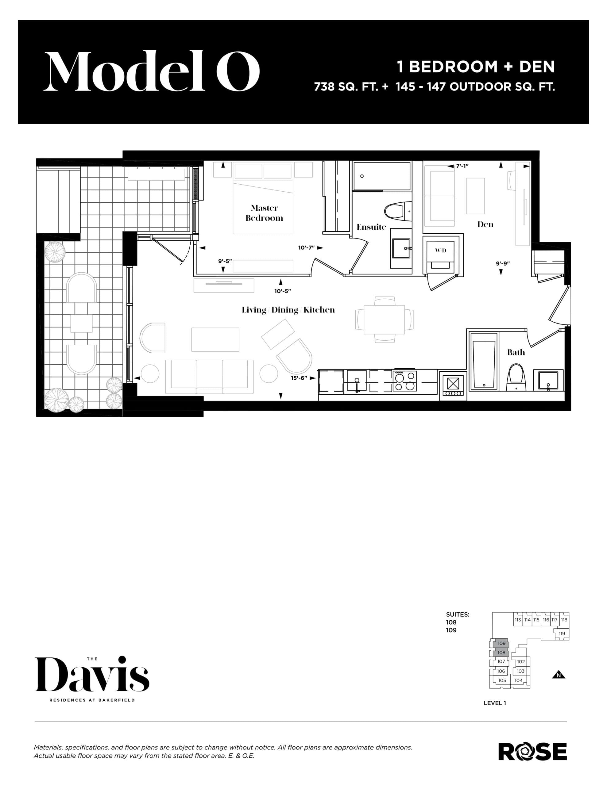 Model O Floor Plan at The Davis Residences at Bakerfield Condos - 738 sq.ft