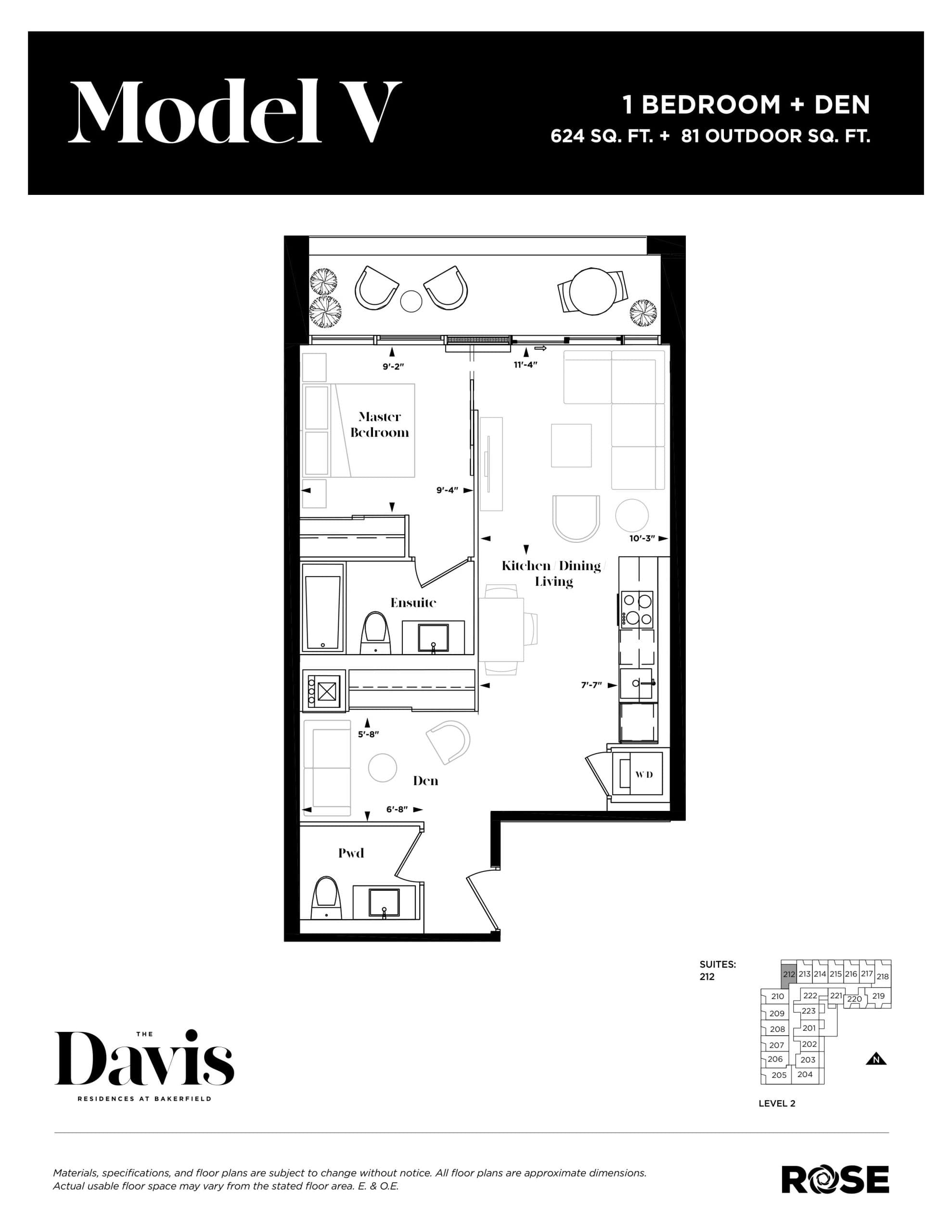 Model V Floor Plan at The Davis Residences at Bakerfield Condos - 624 sq.ft