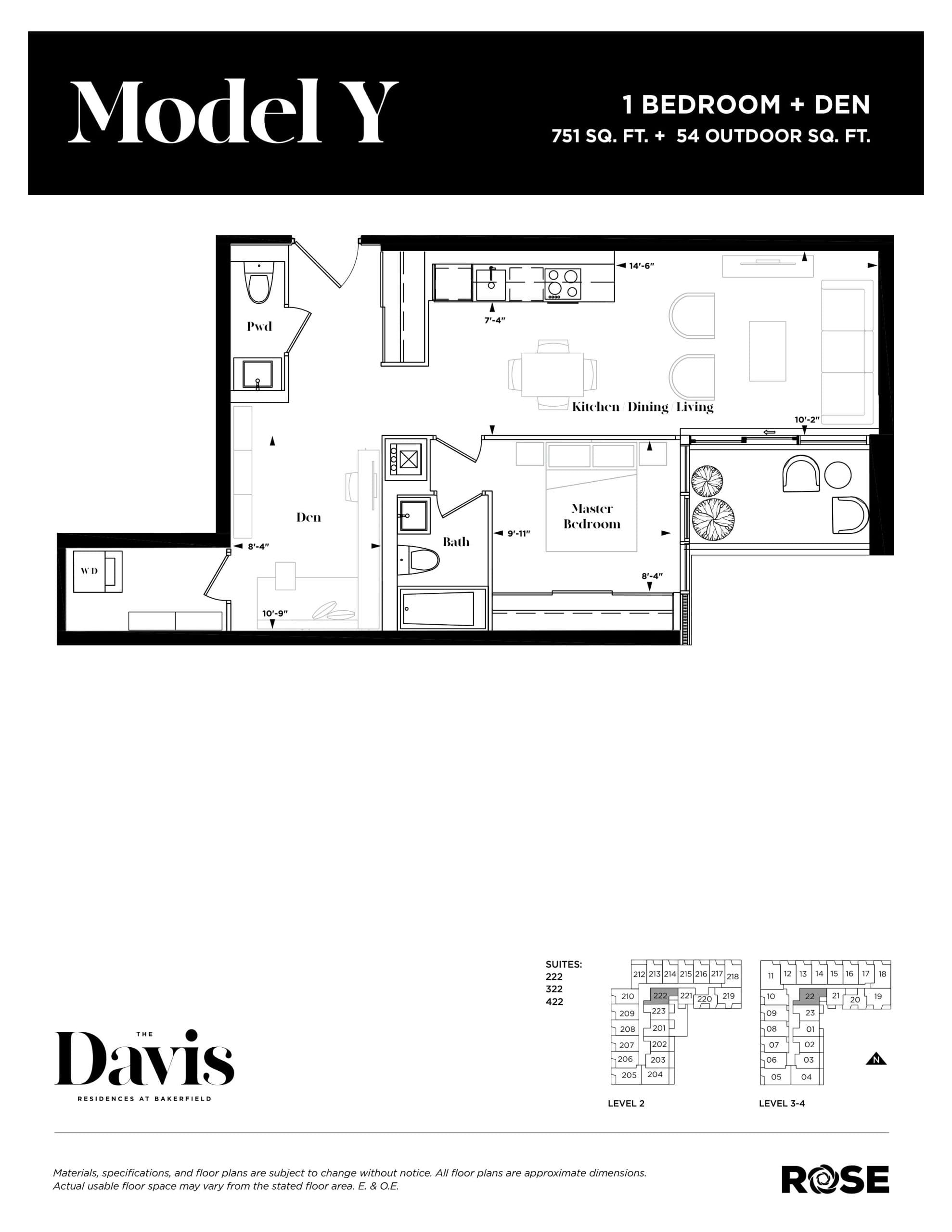 Model Y Floor Plan at The Davis Residences at Bakerfield Condos - 751 sq.ft