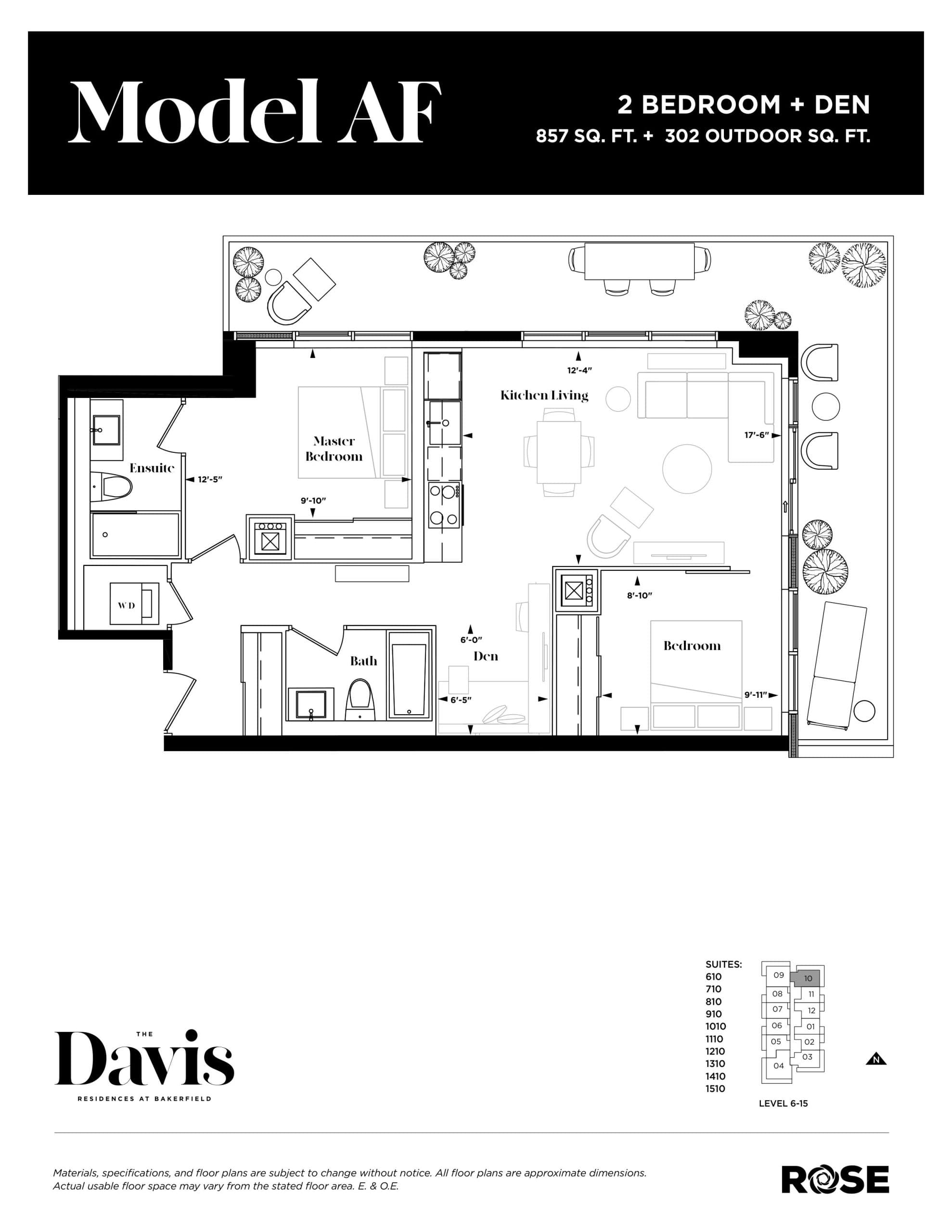 Model AF Floor Plan at The Davis Residences at Bakerfield Condos - 857 sq.ft