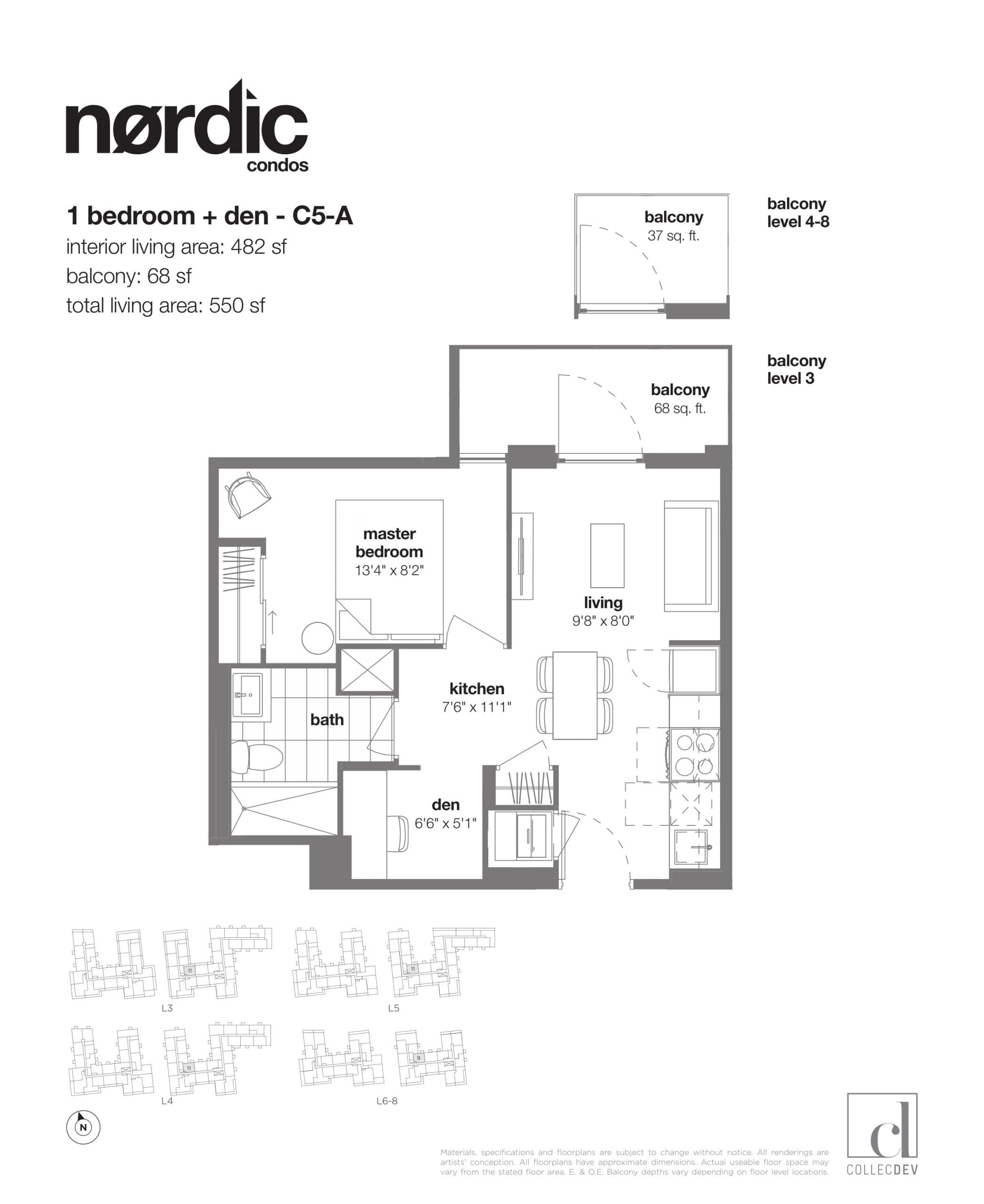 C5-A Floor Plan at Nordic Condos - 482 sq.ft