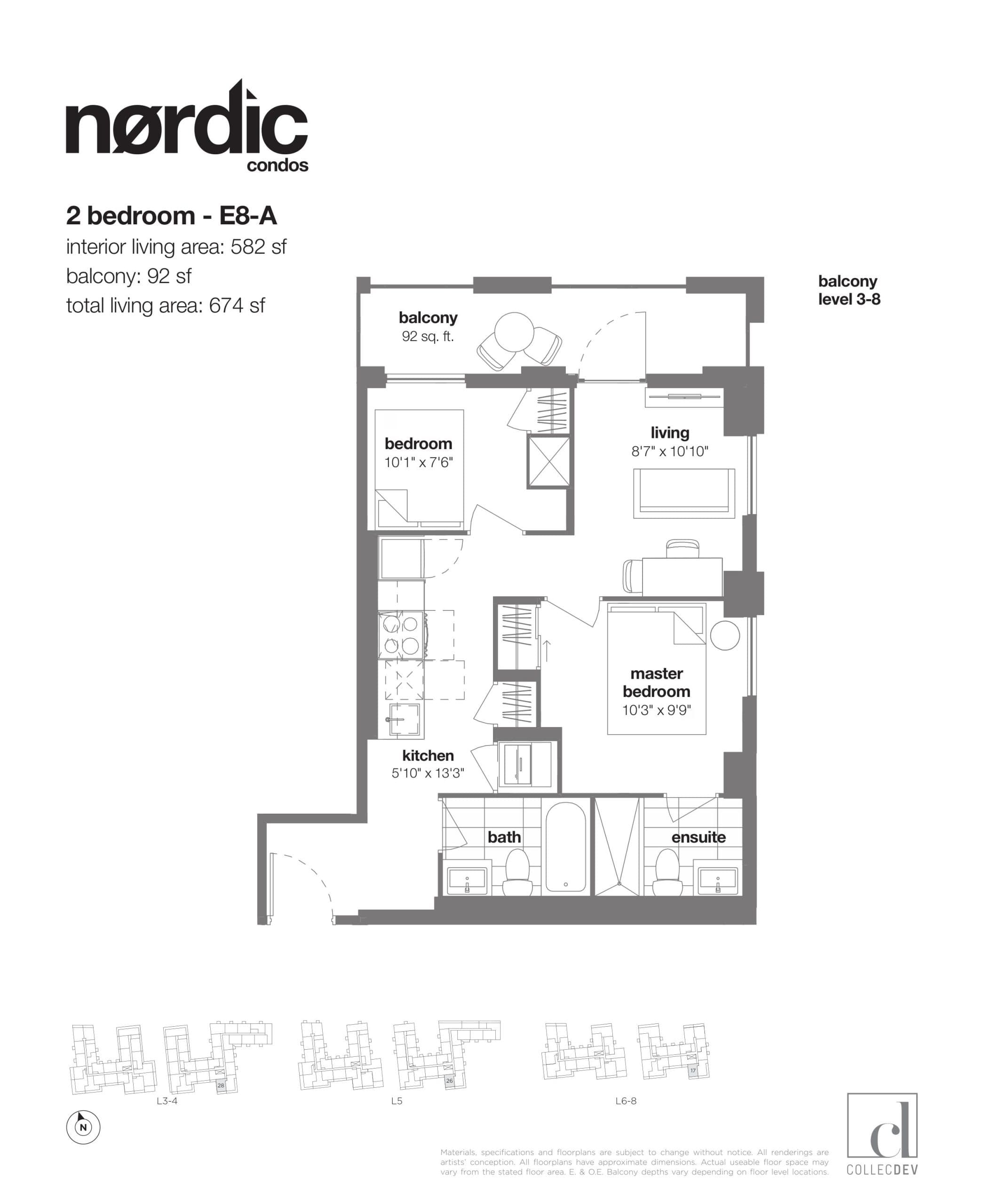 E8-A Floor Plan at Nordic Condos - 582 sq.ft