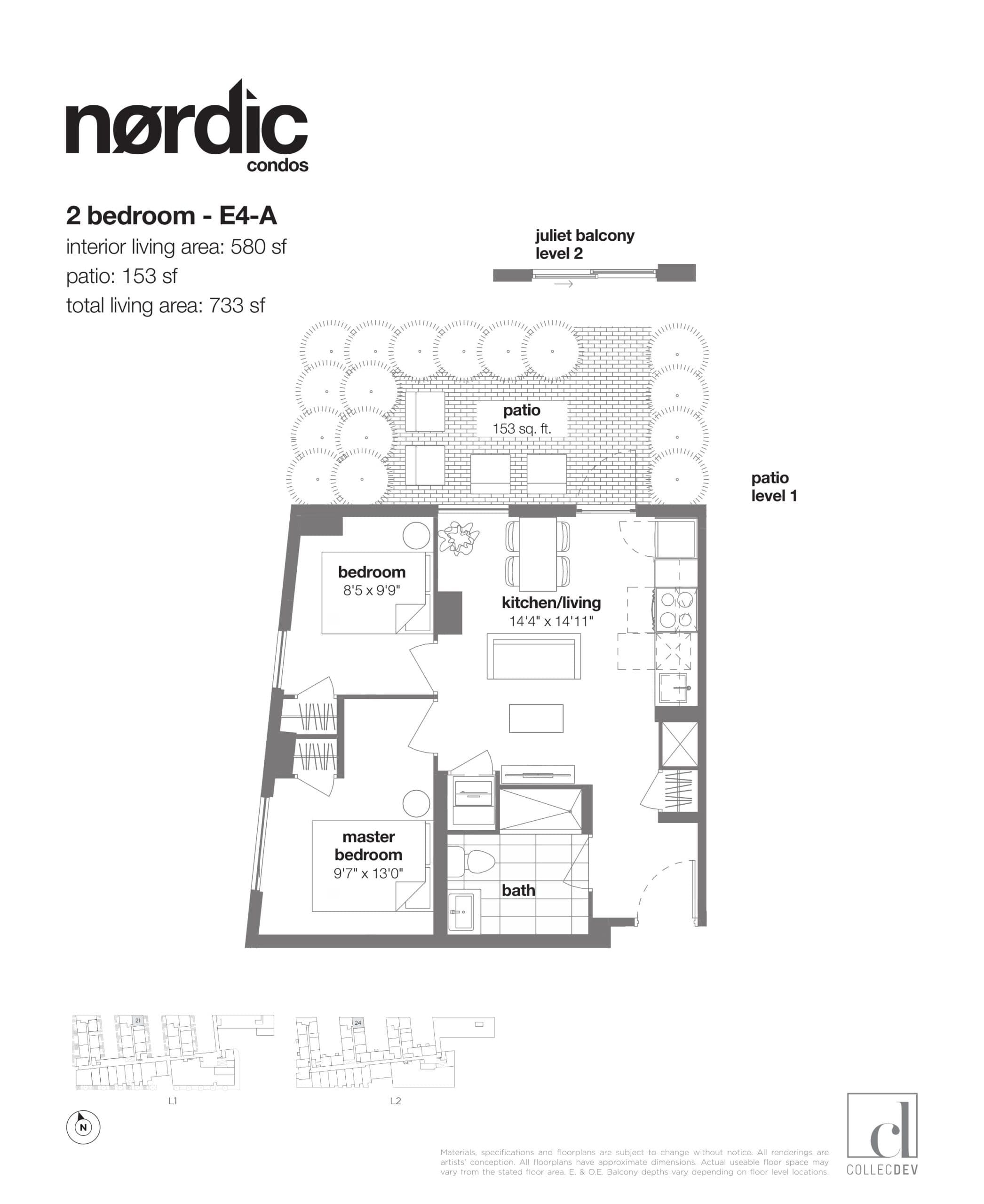 E4-A Floor Plan at Nordic Condos - 580 sq.ft