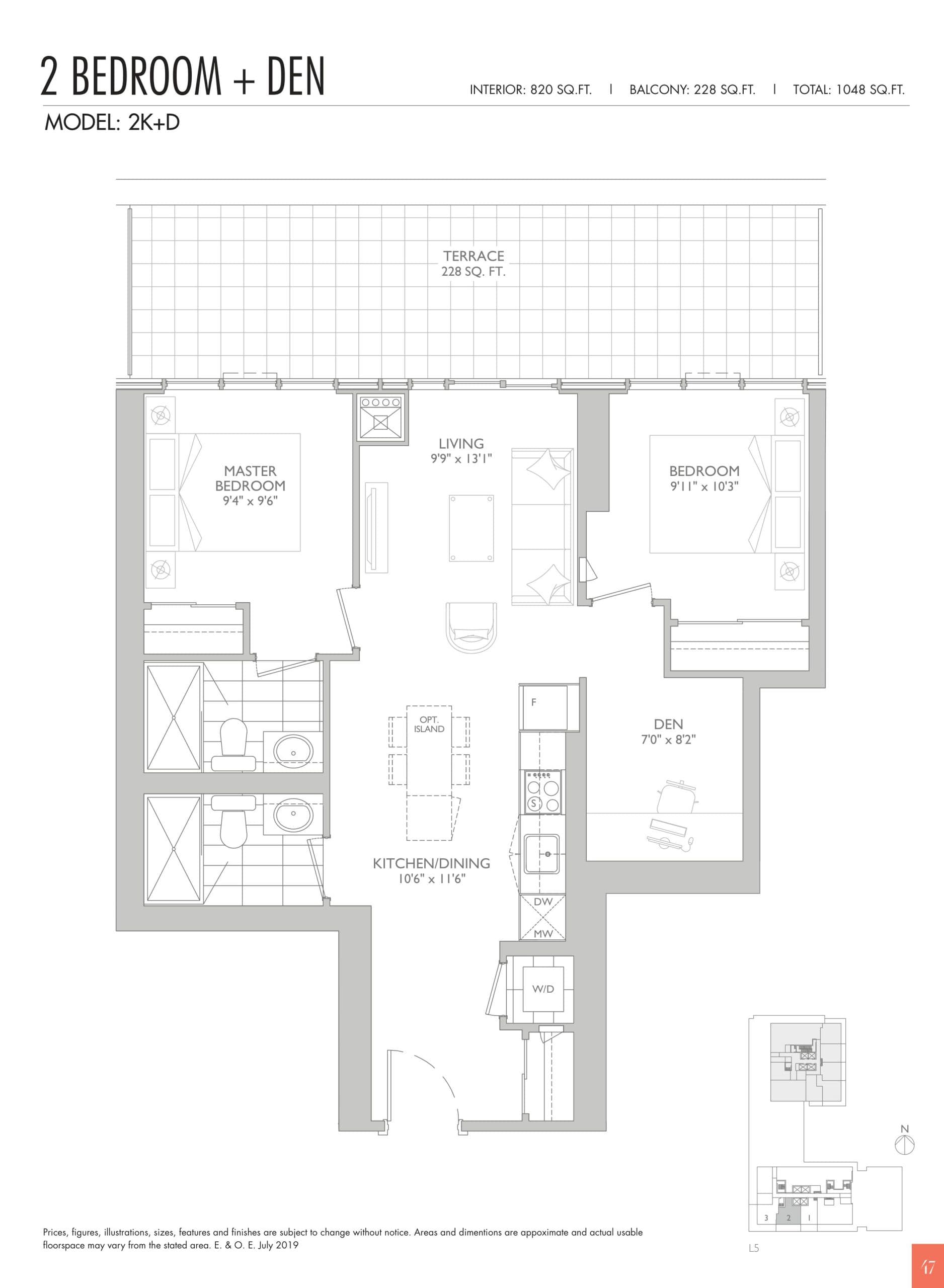 2K+D Floor Plan at Sixty Five Broadway Condos - 820 sq.ft
