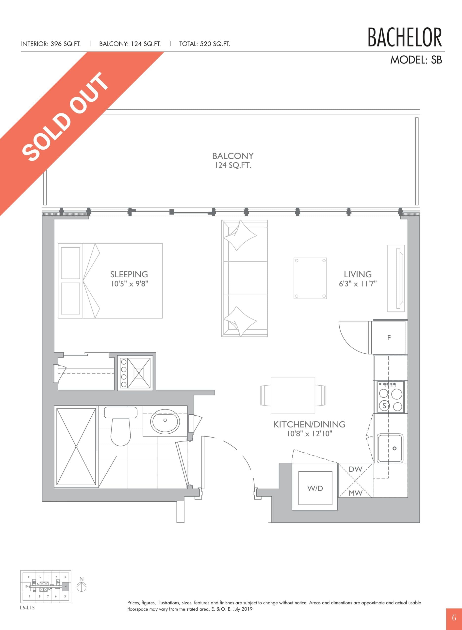 S-B Floor Plan at Sixty Five Broadway Condos - 396 sq.ft