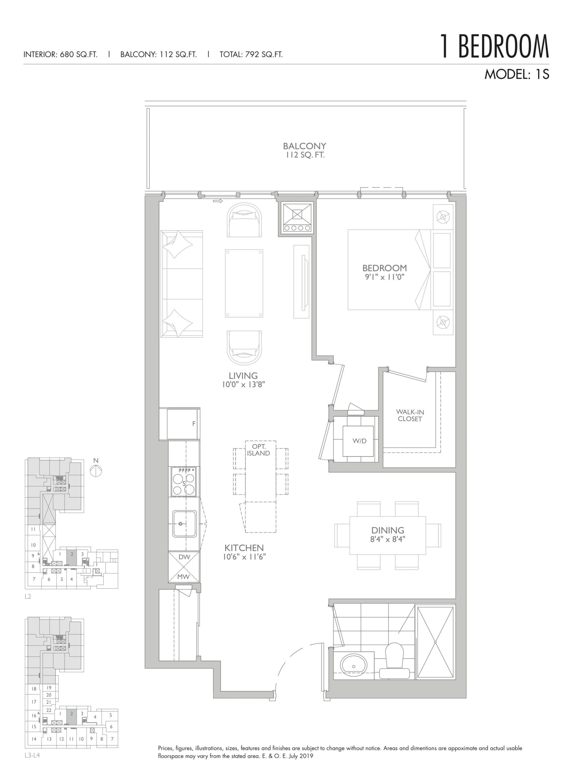 1S Floor Plan at Sixty Five Broadway Condos - 680 sq.ft